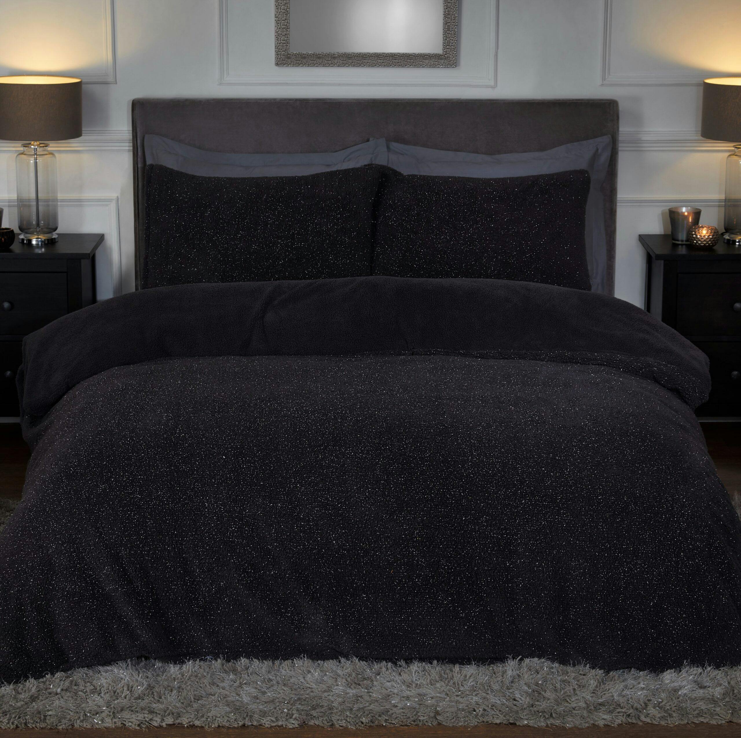 Smart Living Grey/Pink Sparkle Teddy Fleece Duvet Cover With Pillowcases - Charcoal - Single (135Cm X 200Cm)