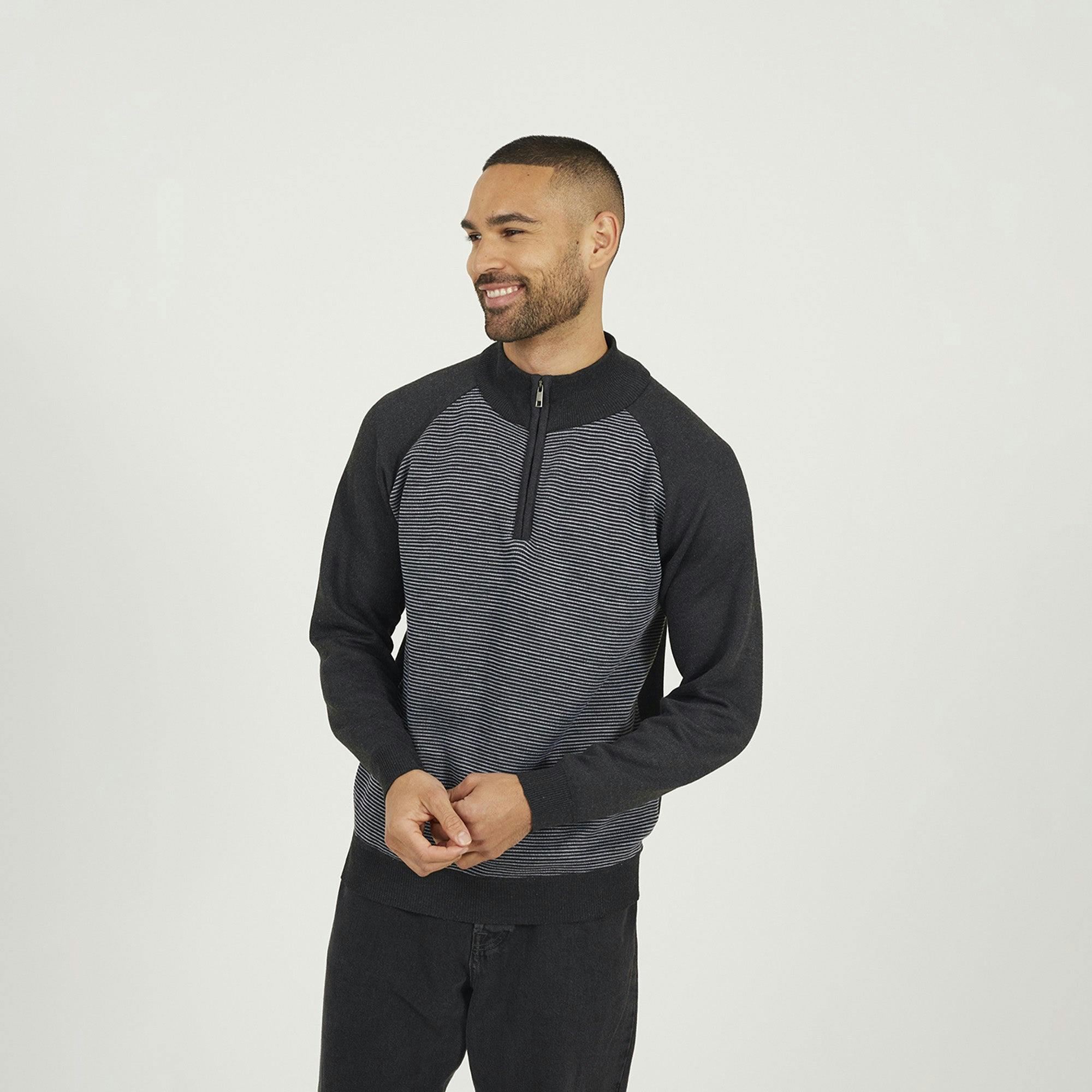 Brave Soul Quarter Zip Funnel Neck Jumper - Charcoal - Charcoal - S