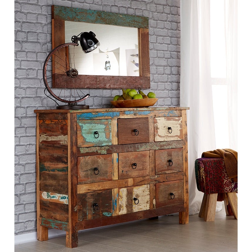 Rackhams Dahila Reclaimed Boat 9 Drawer Chest - Wood - 9 - 120Cm X 40Cm X 90Cm (Lxdxh)