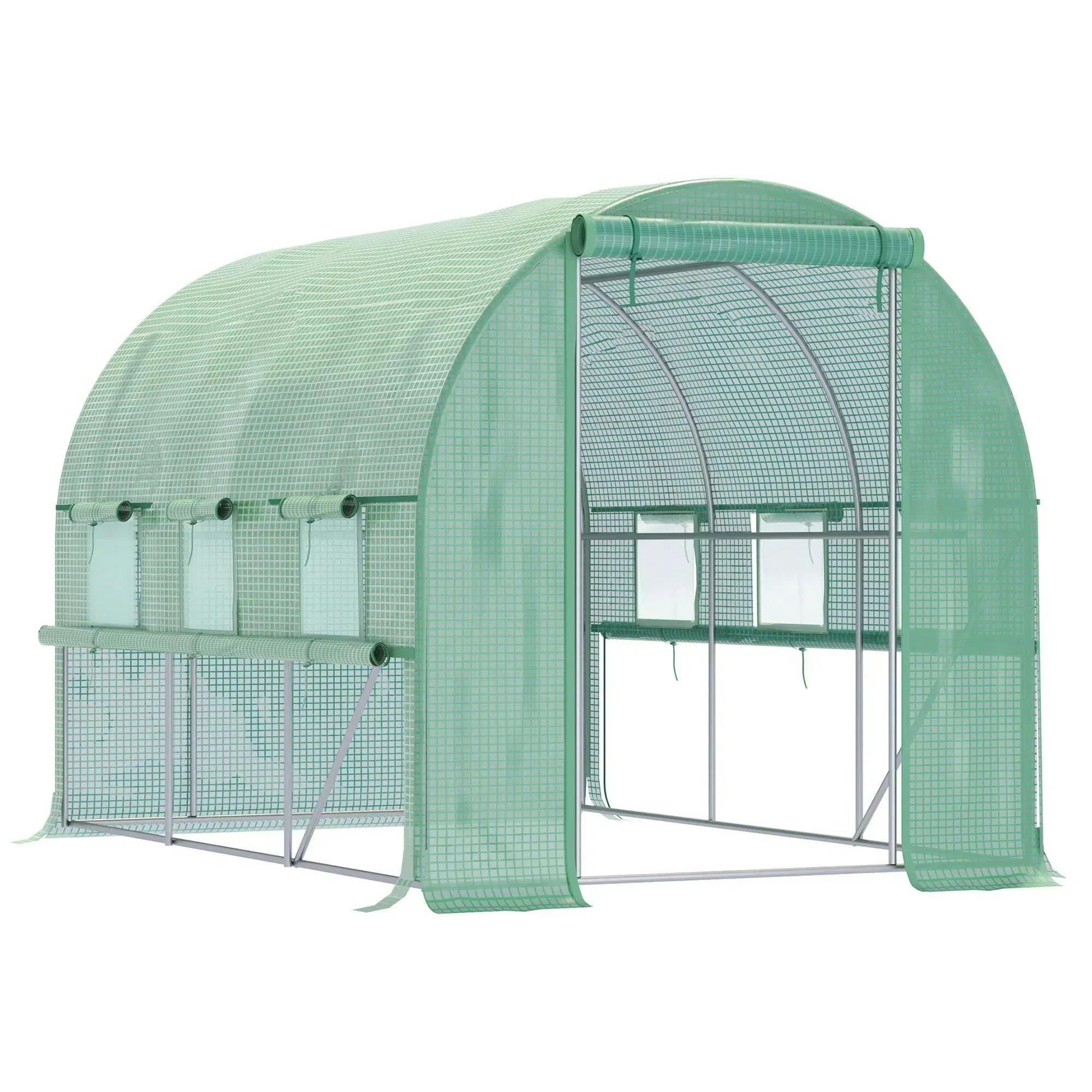 Bobobiy Green Walk-In Polytunnel House House With Roll-Up Sidewalls, Uv-Resistant Pe Cover, 3 X 2 X 2M,