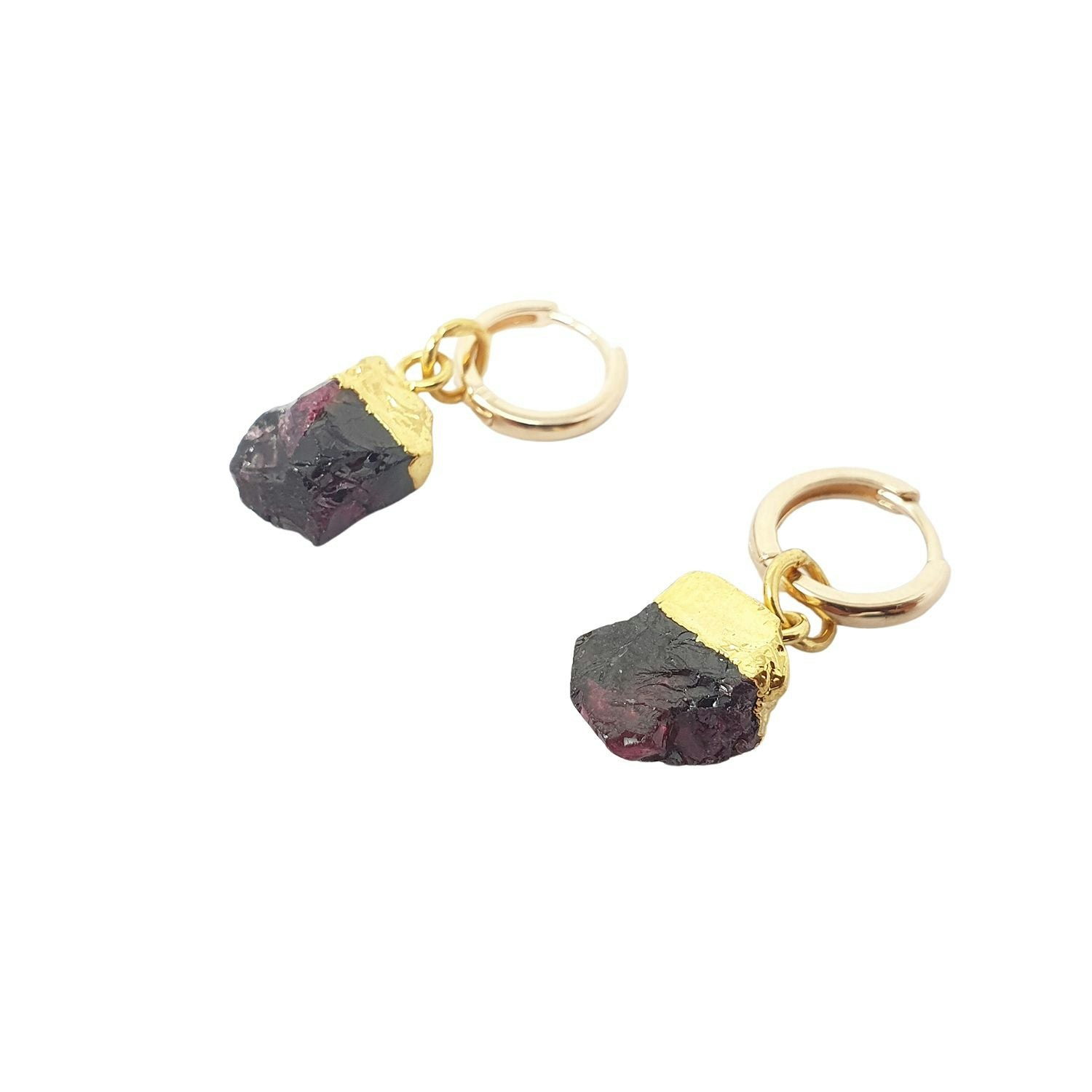 Harfi Gold Raw Garnet January Birthstone Plated Huggies