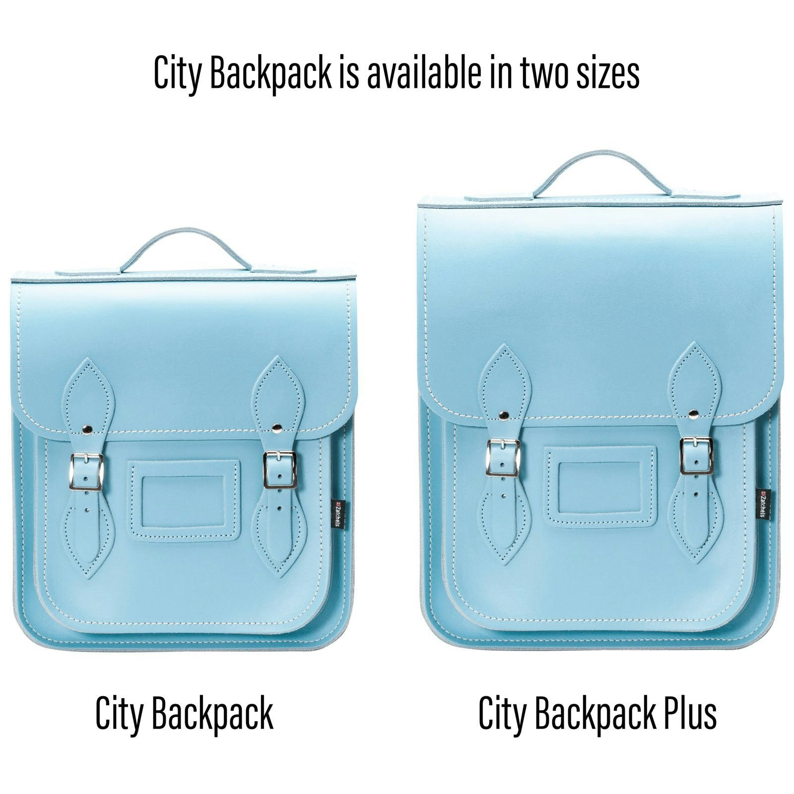 Zatchels Blue Handmade Leather City Backpack - Pastel Baby - Plus