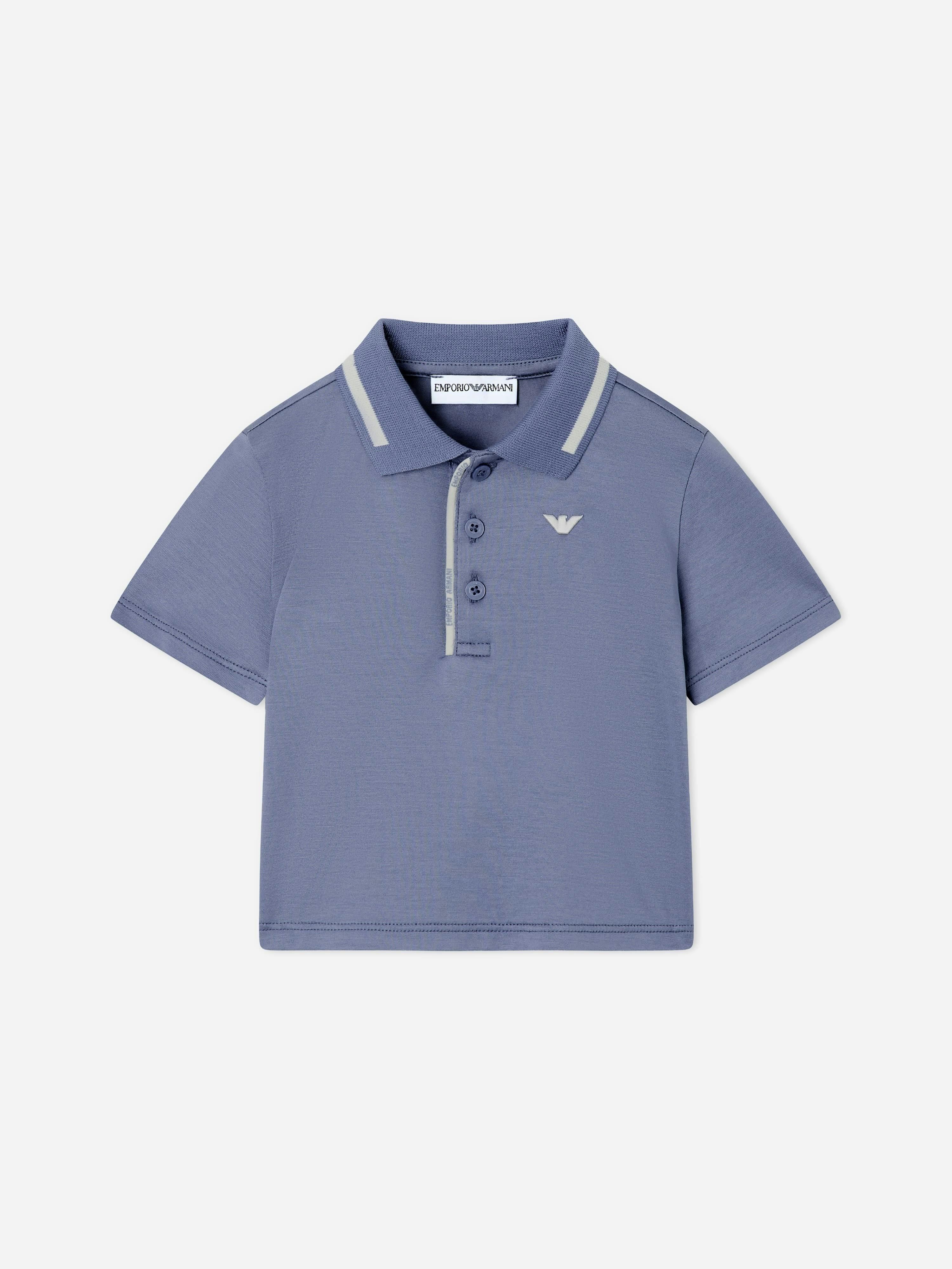 Emporio Armani Light Blue Polo Shirt In Lyocell And Cotton Jersey With Striped Trim - Image 3