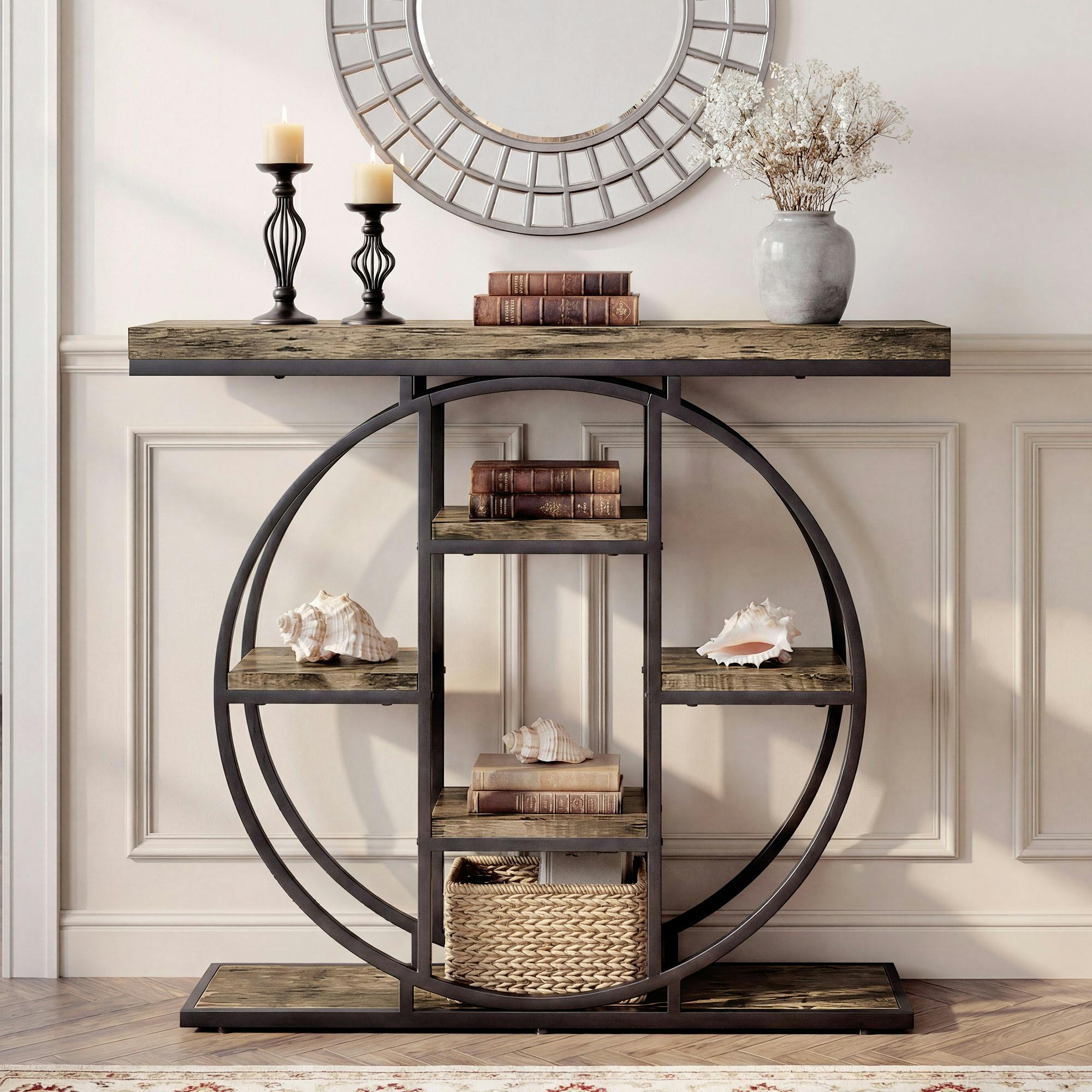 Rackhams Industrial Console Table, Hallway Table With Storage Shelves - 100