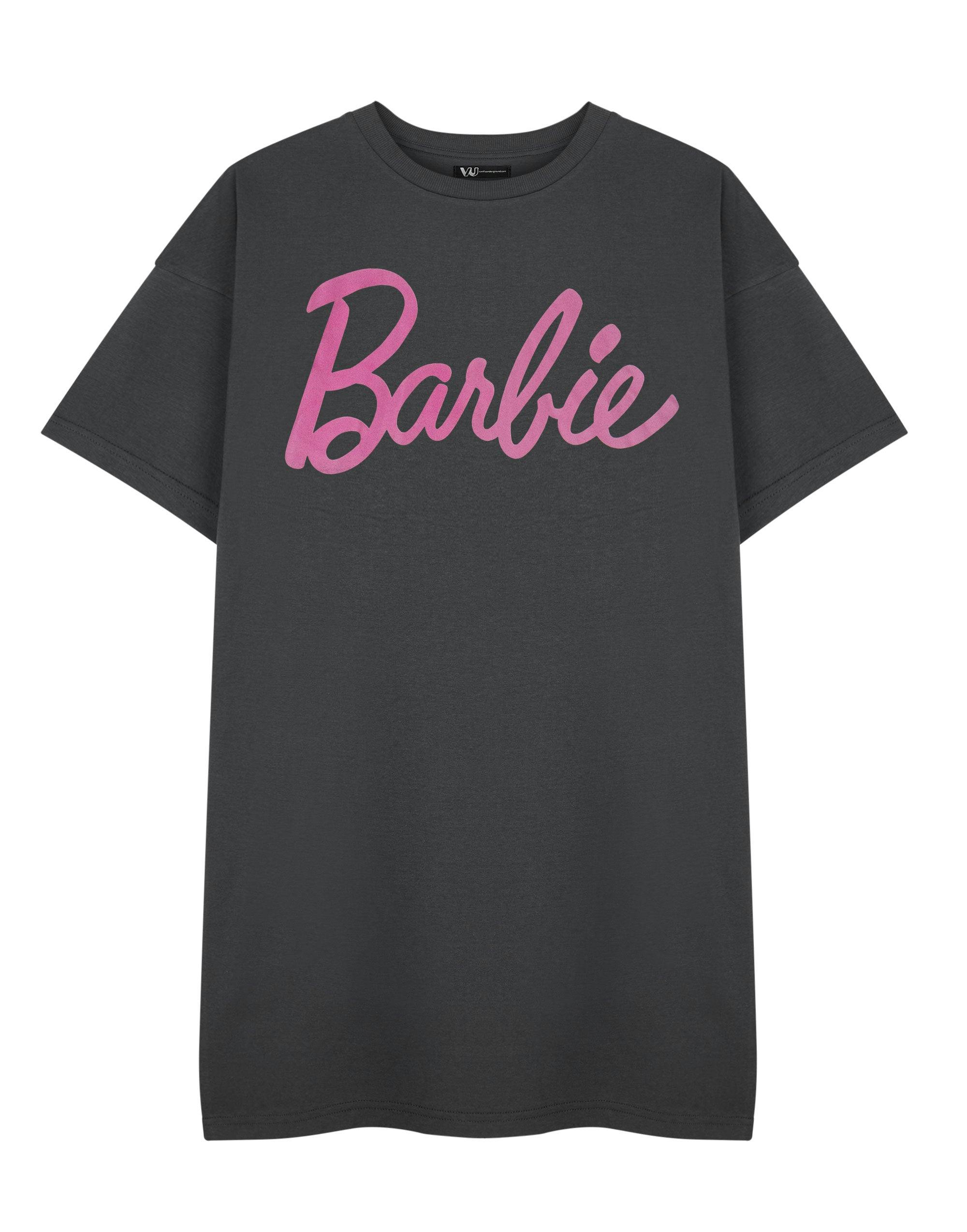 Vanilla Underground Women's Grey Barbie Logo T-Shirt Dress Short Sleeved T-Shirt Dress - Small