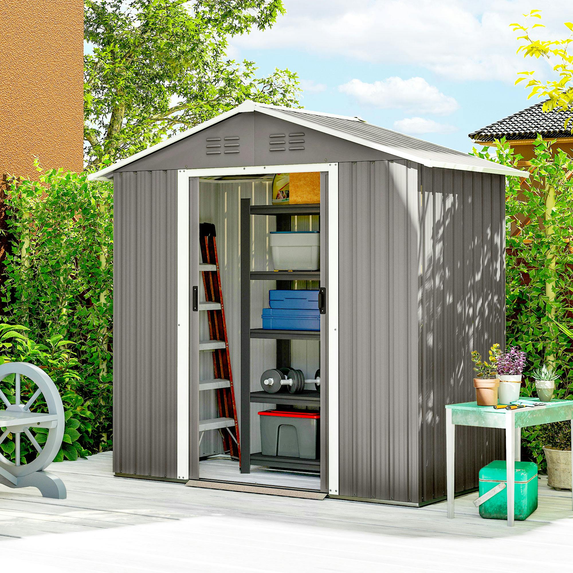 Rackhams Light/Grey 6.5X3.5ft Metal Garden Shed For Garden,