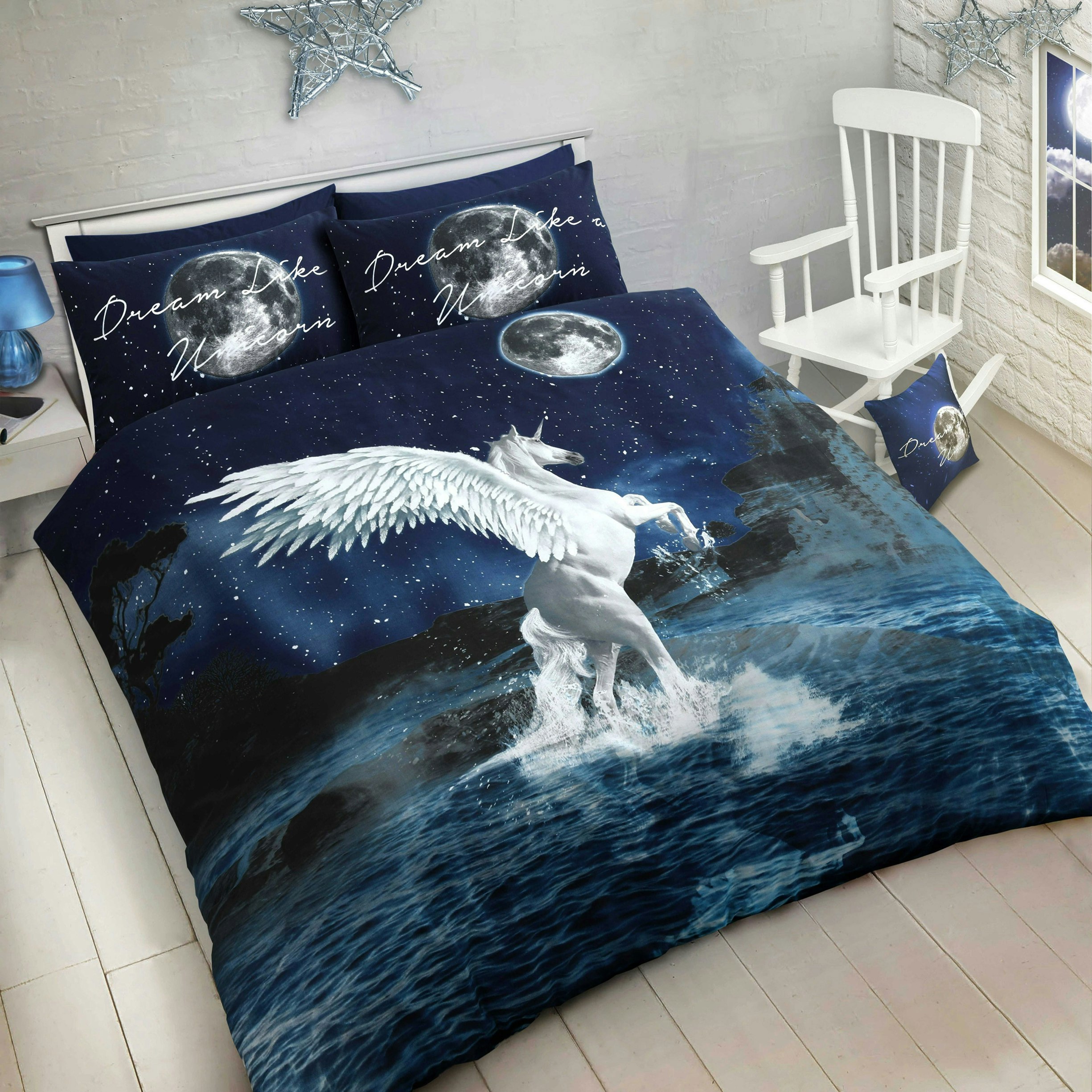 Rackhams Pink Dream Like A Unicorn Printed Cotton Blend Duvet Cover And Pillowcase Set - King