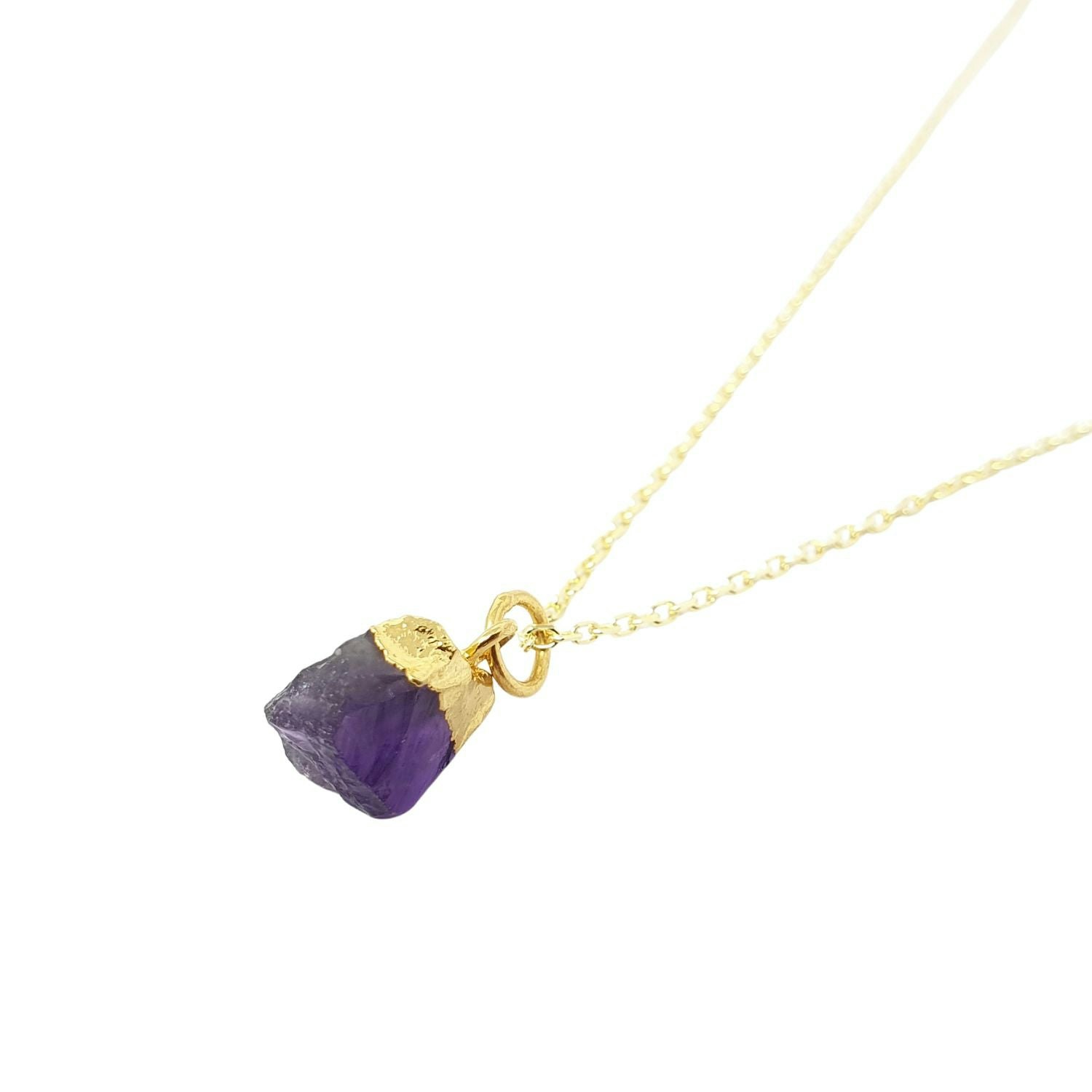 Harfi Gold Raw Amethyst Plated February Birthstone Crystal Necklace