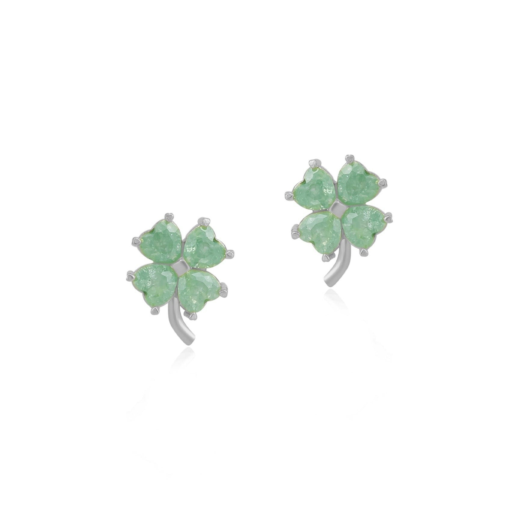 Spero London Silver/Green Four Leaf Clover Sterling Stud Earrings