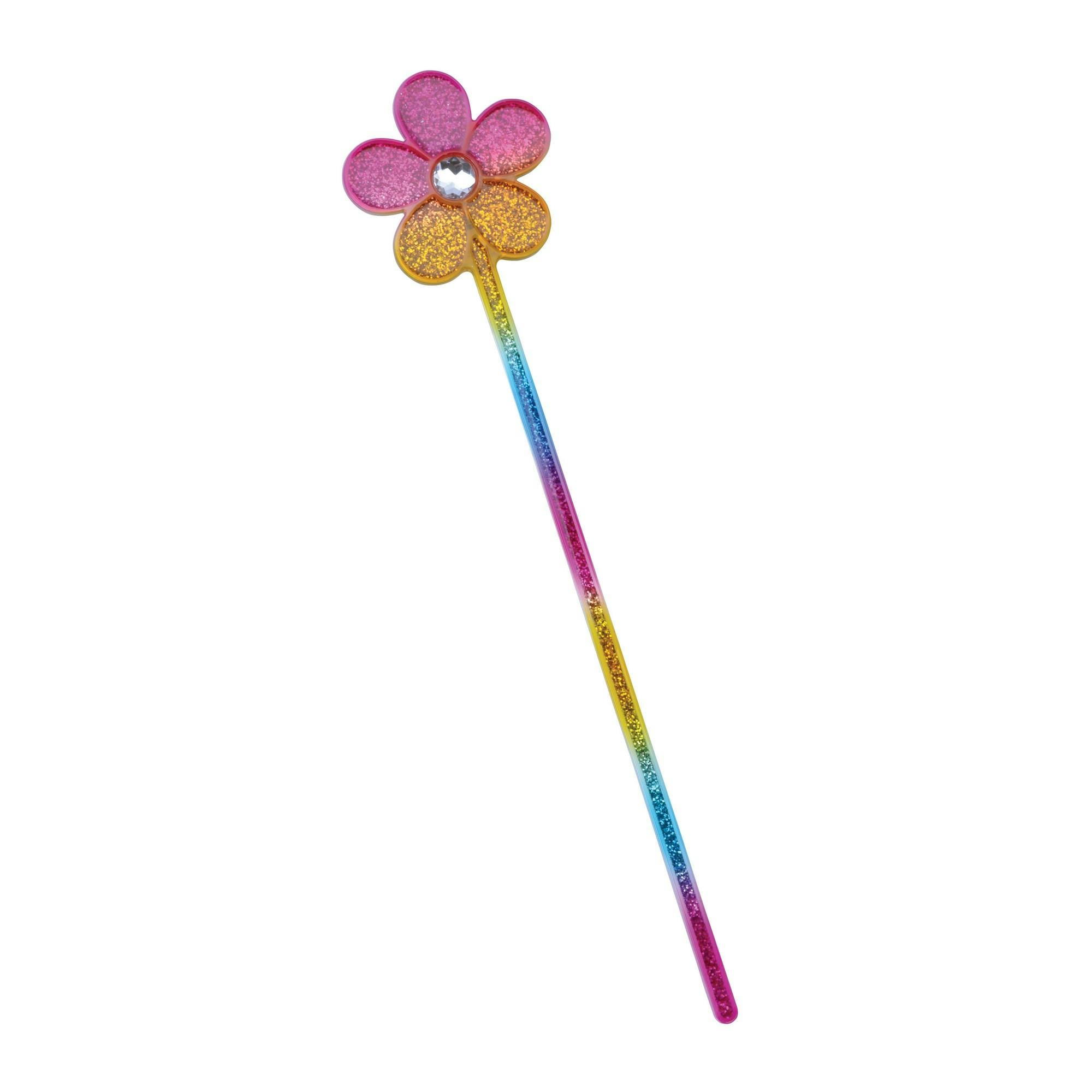 Bristol Novelty Kids Glitter Rainbow Flower Wand - Rainbow - One Size - Rainbow