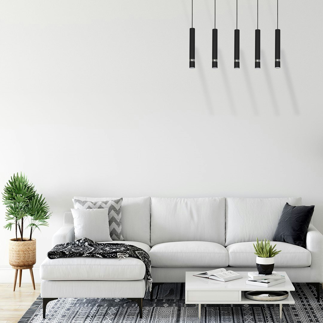 Rackhams Light/Black Joker Contemporary Pendant Lamp 5Xgu10 Hand Made Cylindrical Style Finished In Matt With Chrome Detail