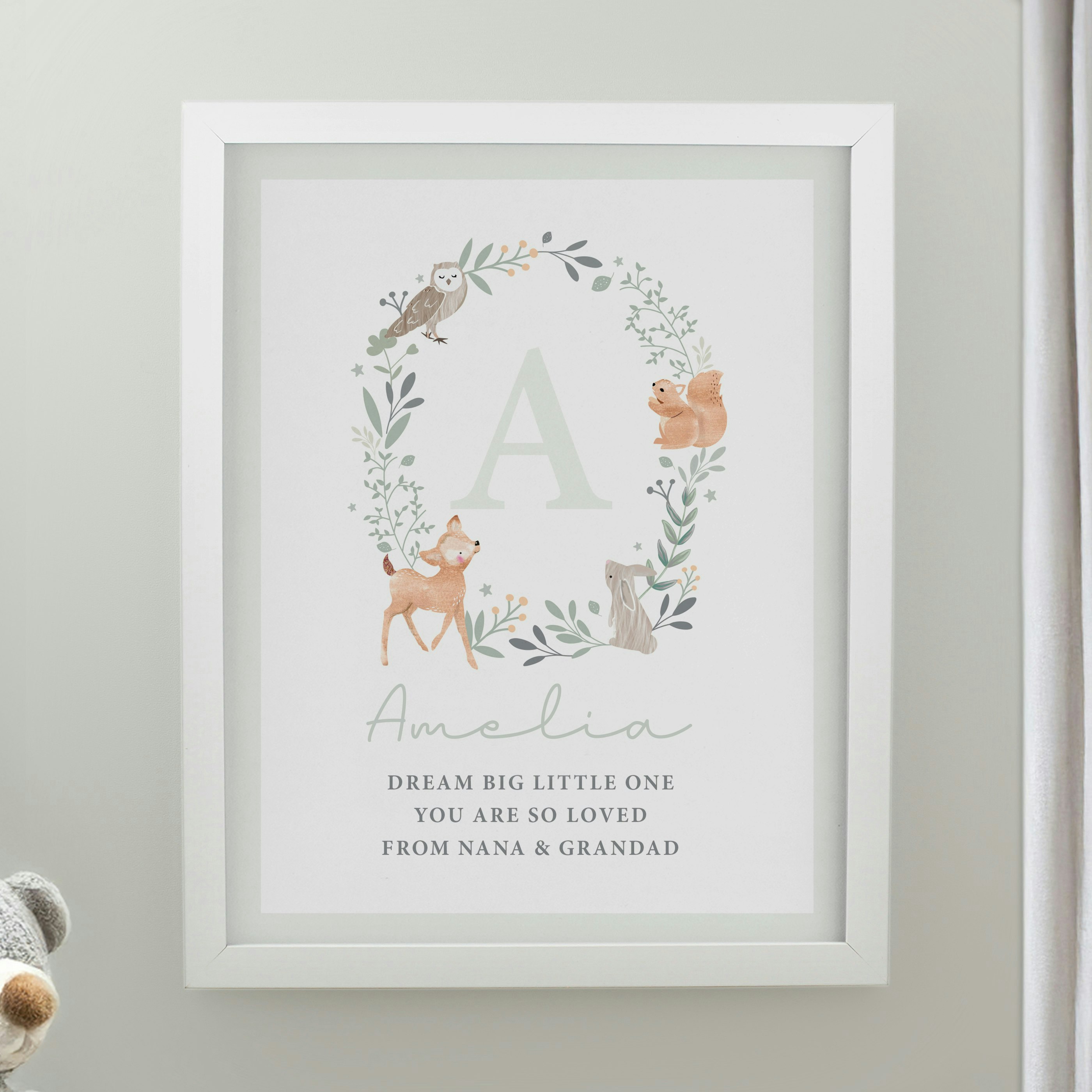 Personalised Memento Company White Personalised Woodland Initial Poster Frame