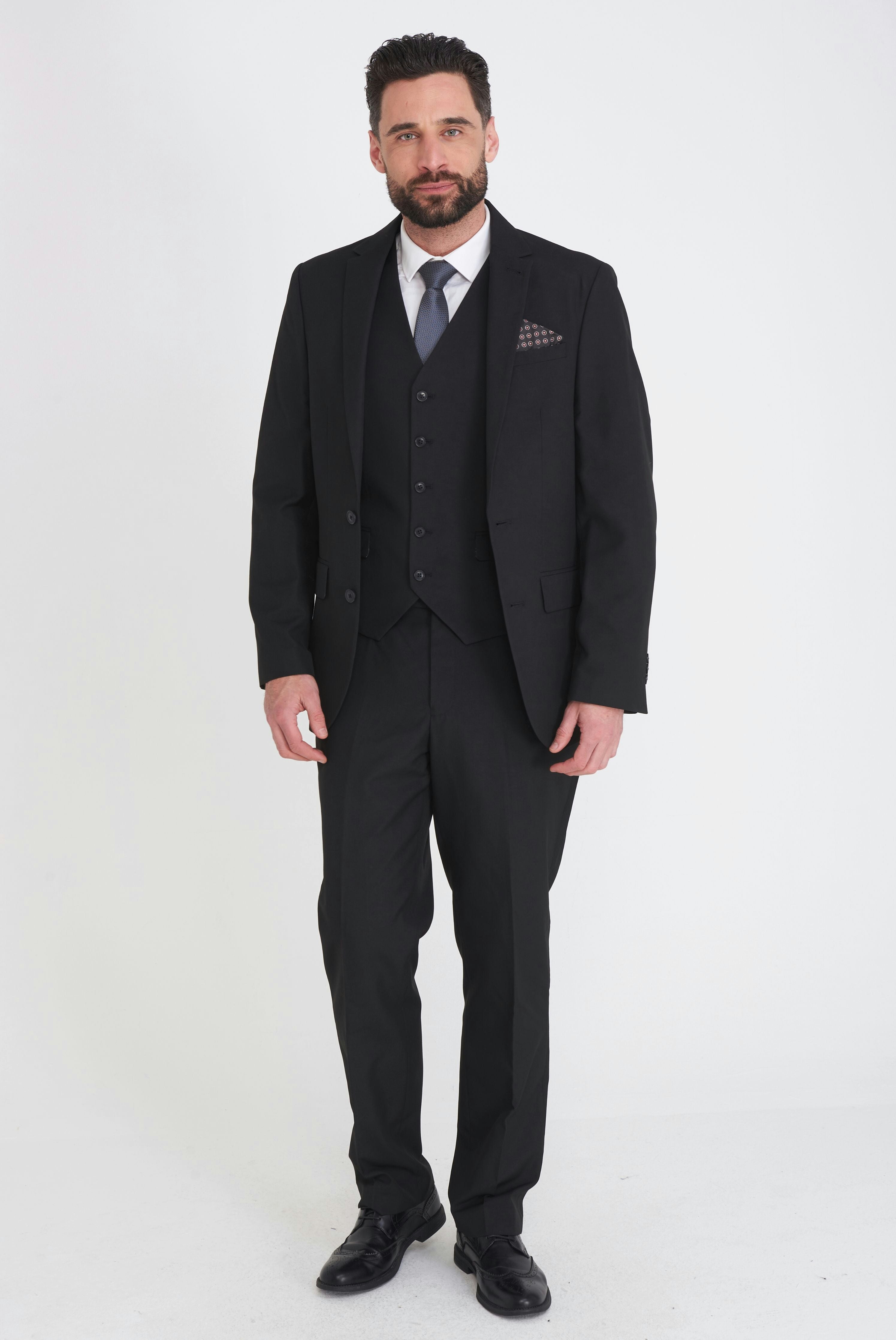 Carter & Jones Black Big & Tall Three Piece Tailored Fit Suit - 50R