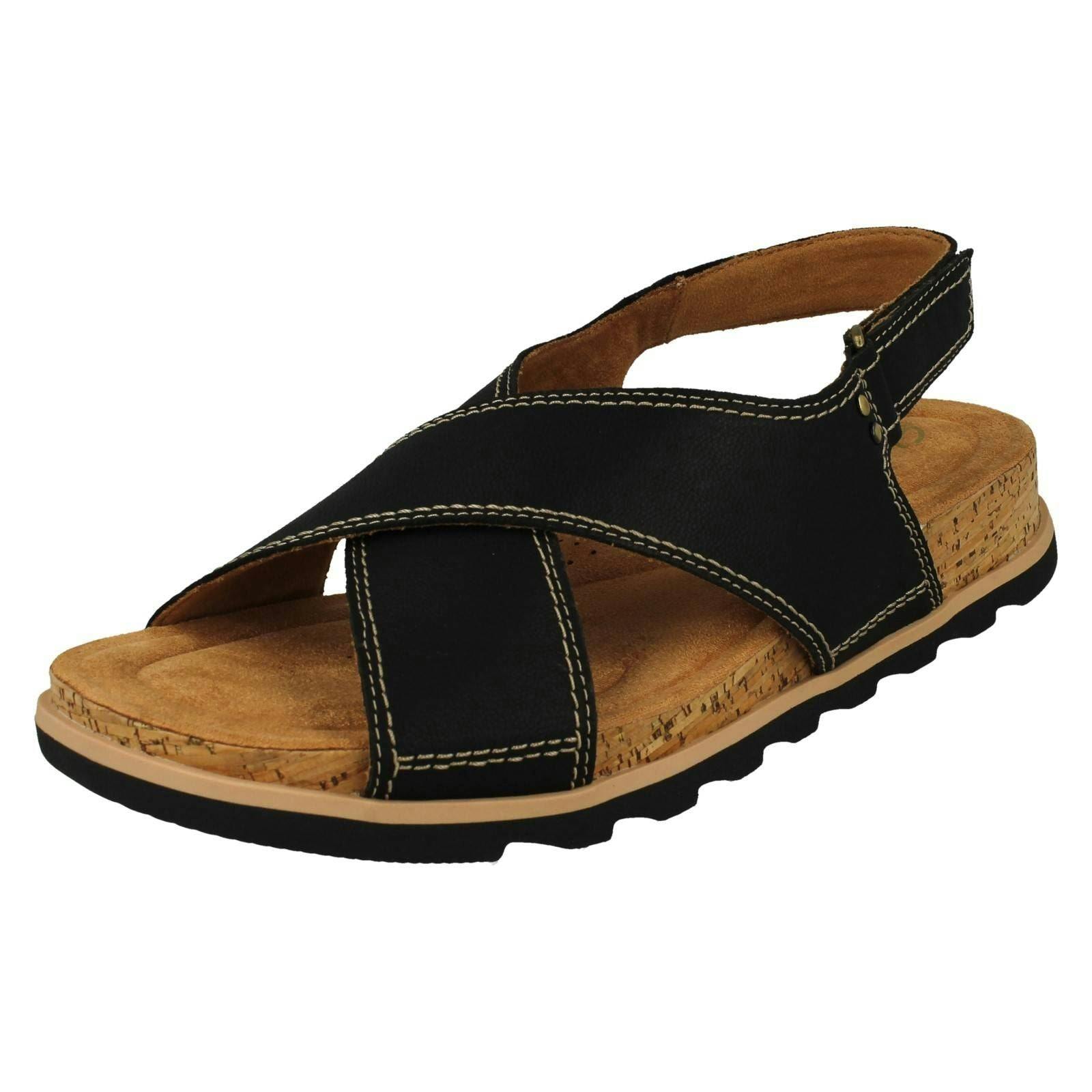 Clarks Women's Black Cross Detailed Slingback Wedge Sandals Yacht Cross - Uk 5