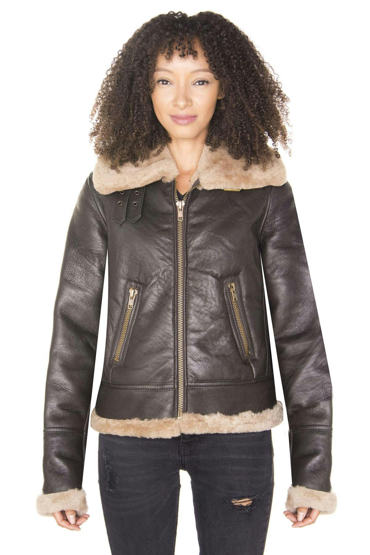 Infinity Leather Women's Brown B3 Sheepskin Leather Flying Jacket-Portland - 3XL