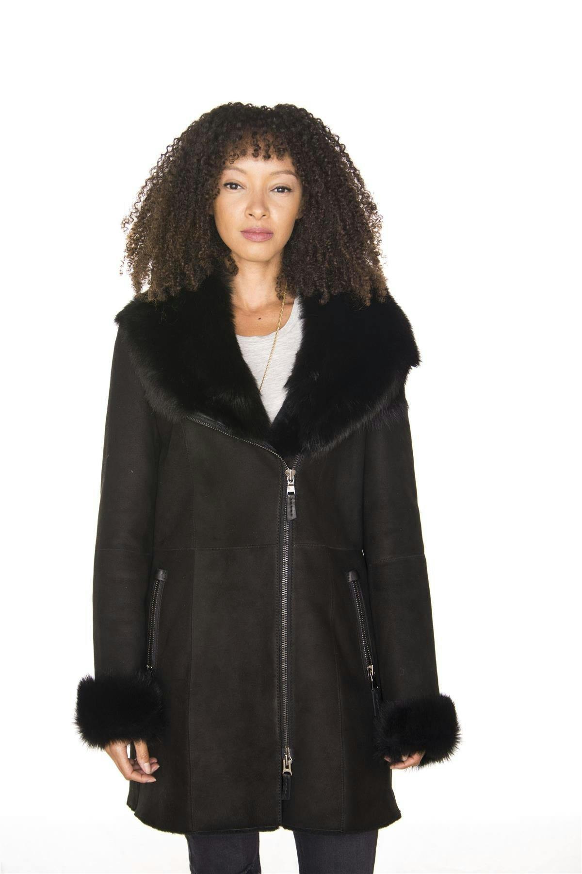 Infinity Leather Women's Black Suede Merino Sheepskin Coat-Ringwood - 2XL