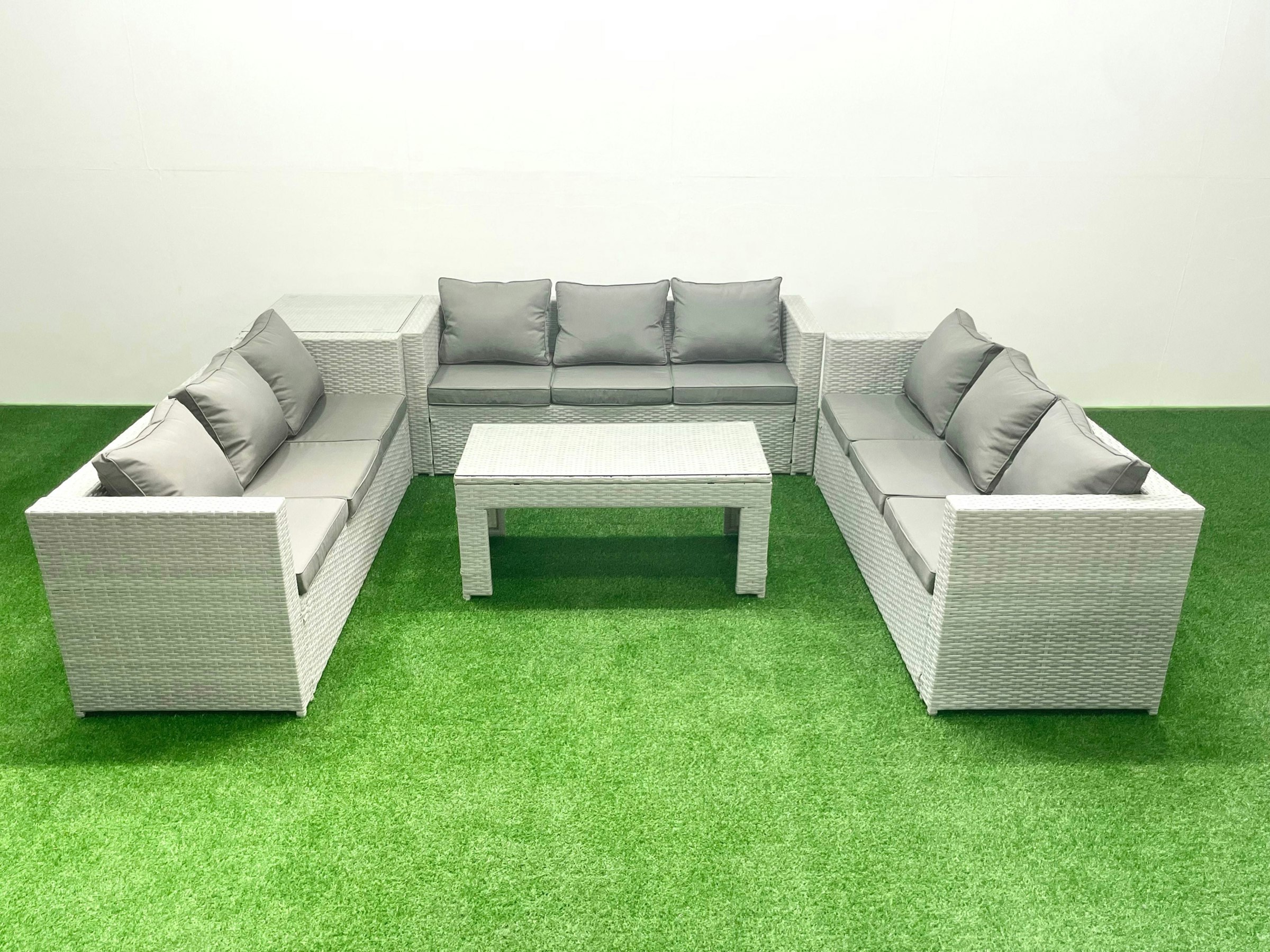 Fimous Light/Grey Rattan Garden Outdoor Furniture Set 9 Seater Garden Sofa Oblong Coffee Table Set With Side Table Mixed