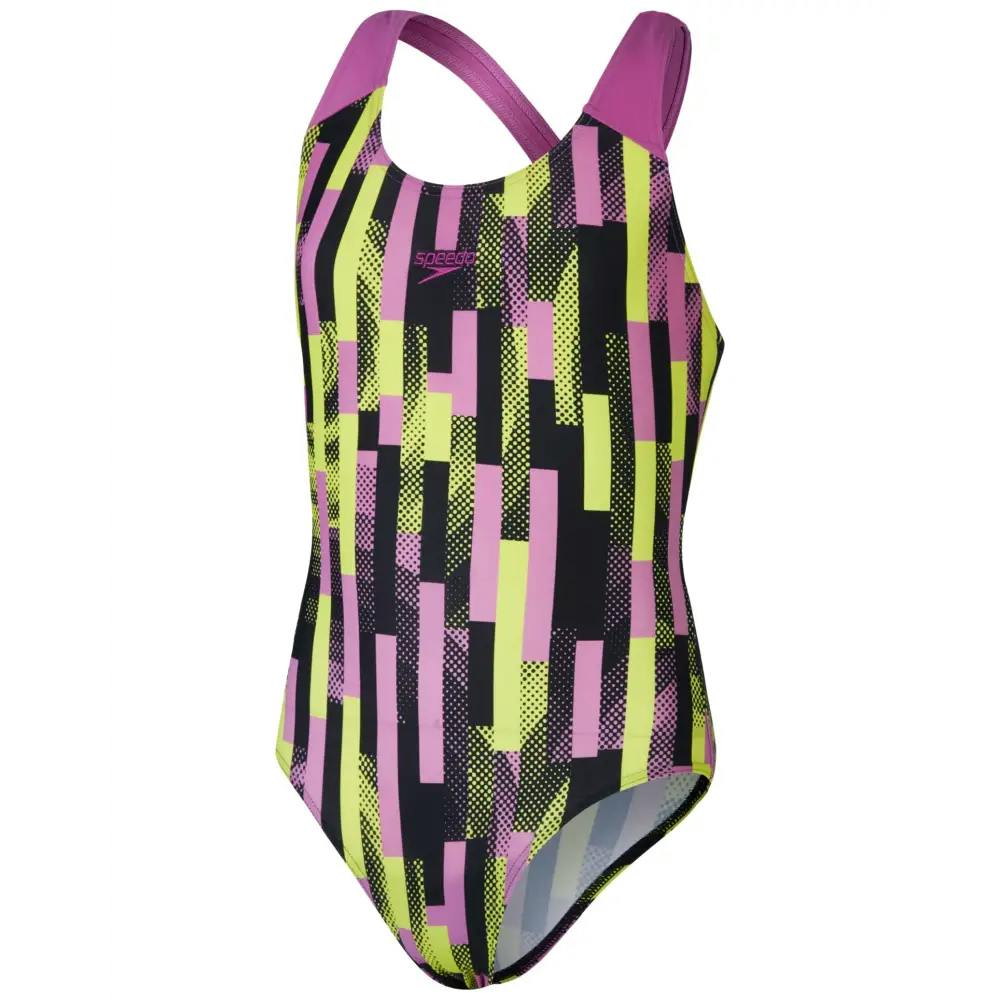 Speedo Girls Black/Pink Digital Allover Splashback Swimsuit - /Lemon - Age 5-6