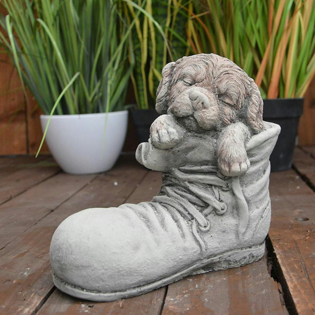 Osn Dog In Shoe Stone Garden Ornament