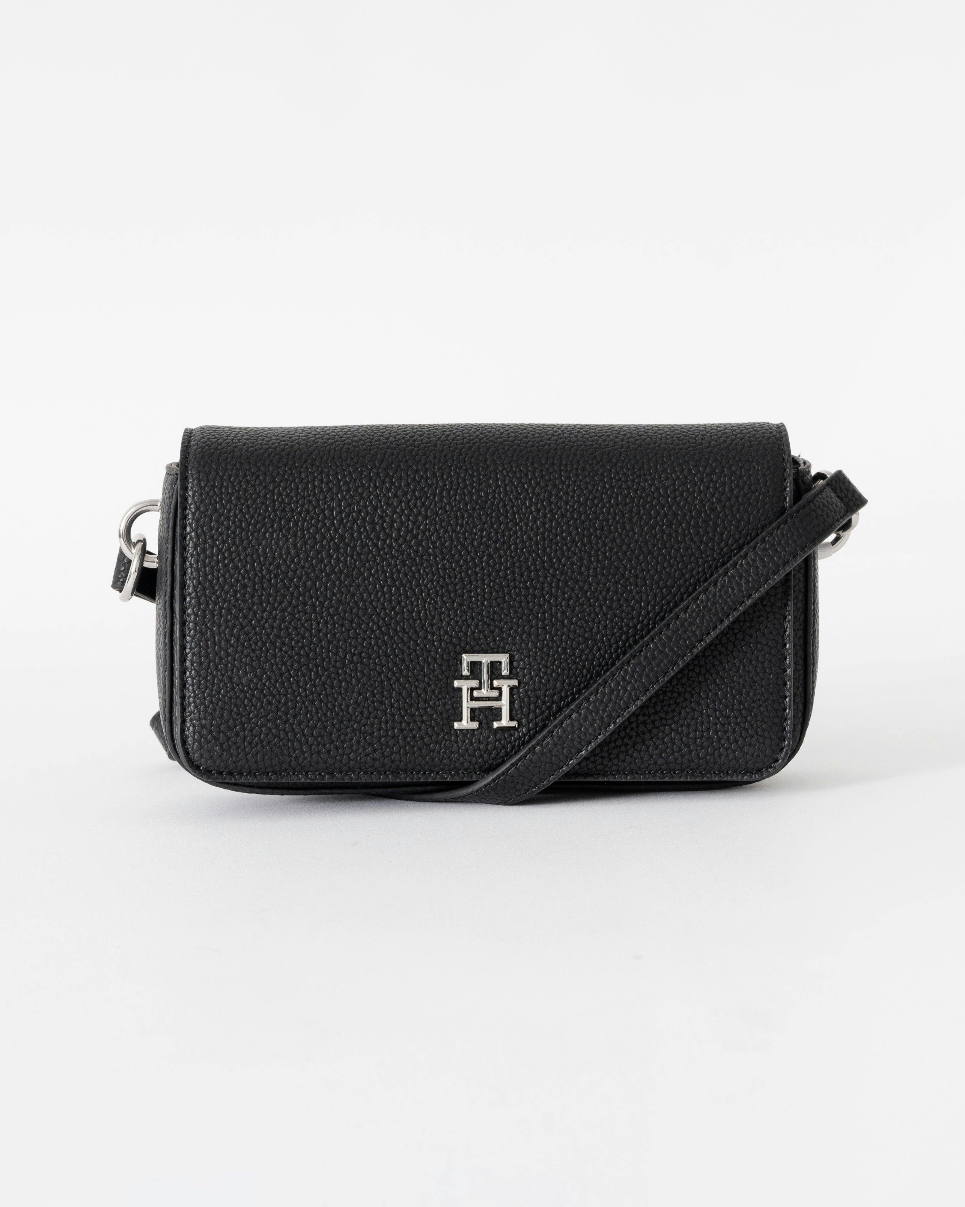 Tommy Hilfiger Women's Black Th Emblem Flap Crossover Bag - One Size