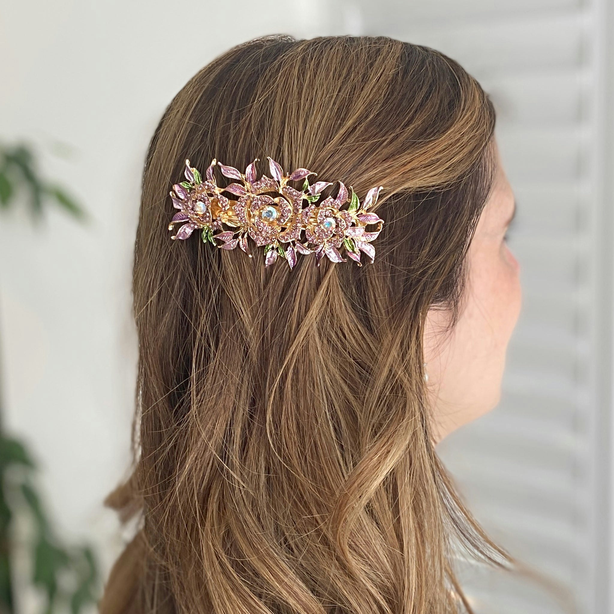 Queenmee Accessories Purple Crystal Hair Clip Large Rose - Featured In The Lady Magazine