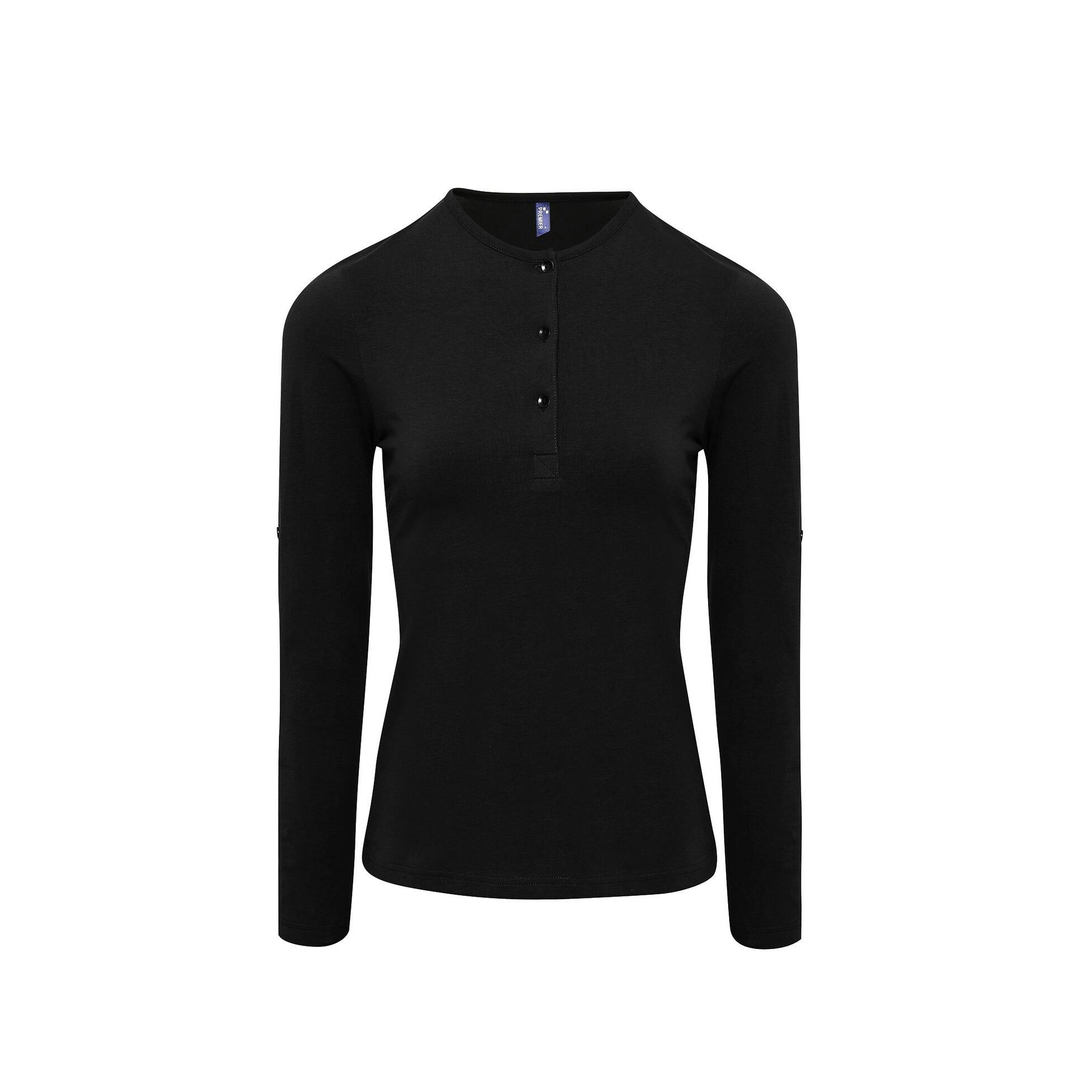 Premier (S, Black) Womens/Ladies Long John Roll Sleeve Tee - Image 3