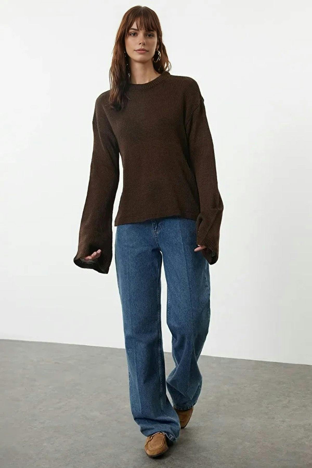 Wovcor Brown Oversize Soft-Textured Knit Sweater - M