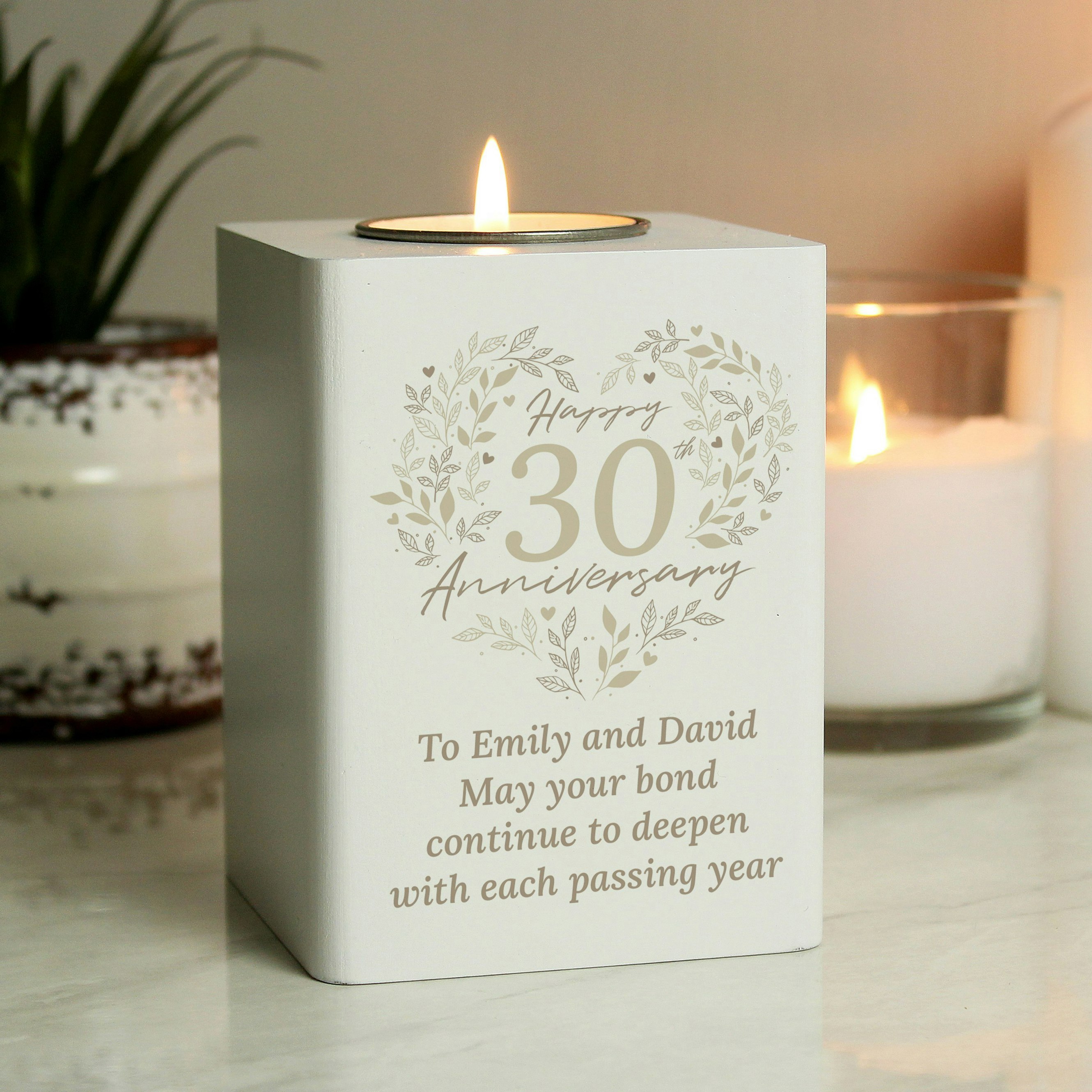 Rackhams Light Personalised 30Th Pearl Wedding Anniversary Tea Holder