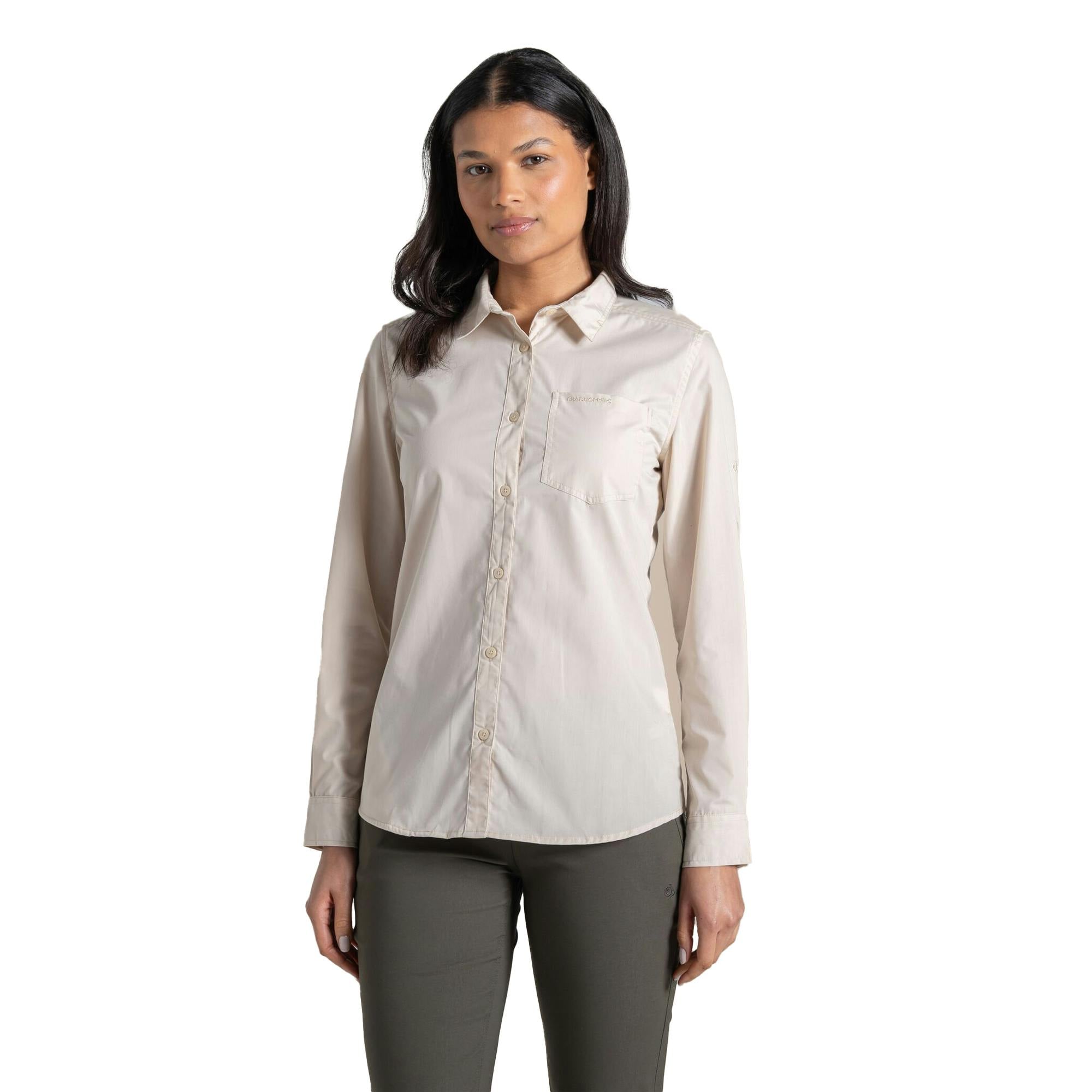 Craghoppers Women's Kiwi Iii Long-Sleeved Shirt - Stone - 18 Uk - Stone - 65% Recycled Polyester/35% Recycled Cotton