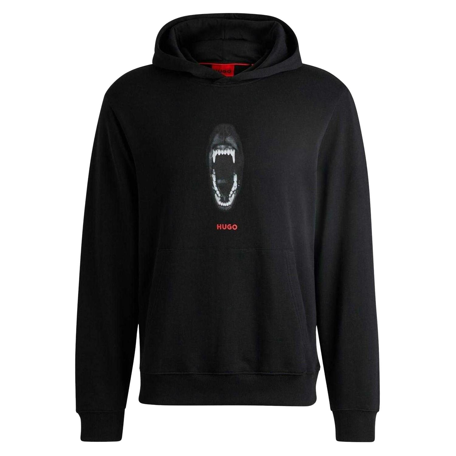 Hugo Men's Black Genie Regular Drawstring Hoodie - S - 100% Cotton