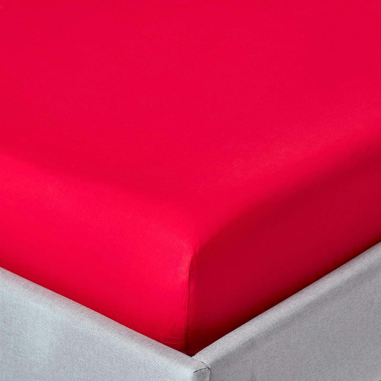 Homescapes Red Crisp & Cool 200 Tc Egyptian Cotton Percale Fitted Sheet – 46 Cm Extra Deep - Double