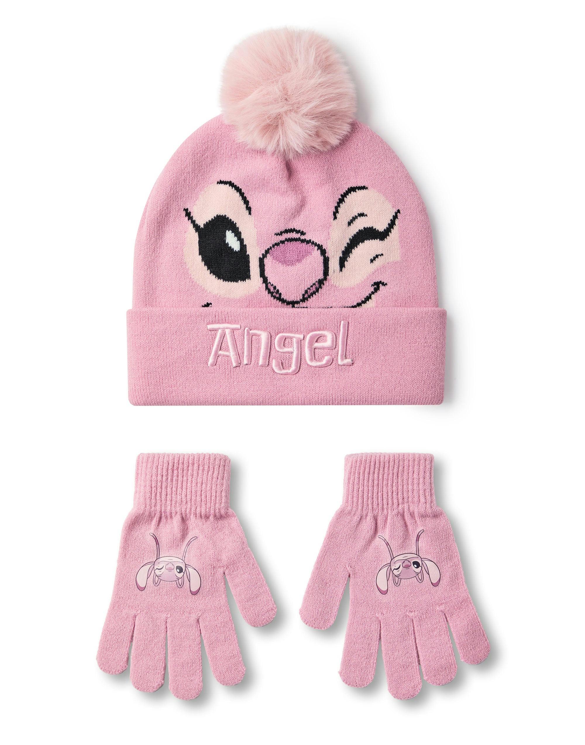 Vanilla Underground Girls Pink Disney Angel Character Face Beanie And Gloves Set (One Size)