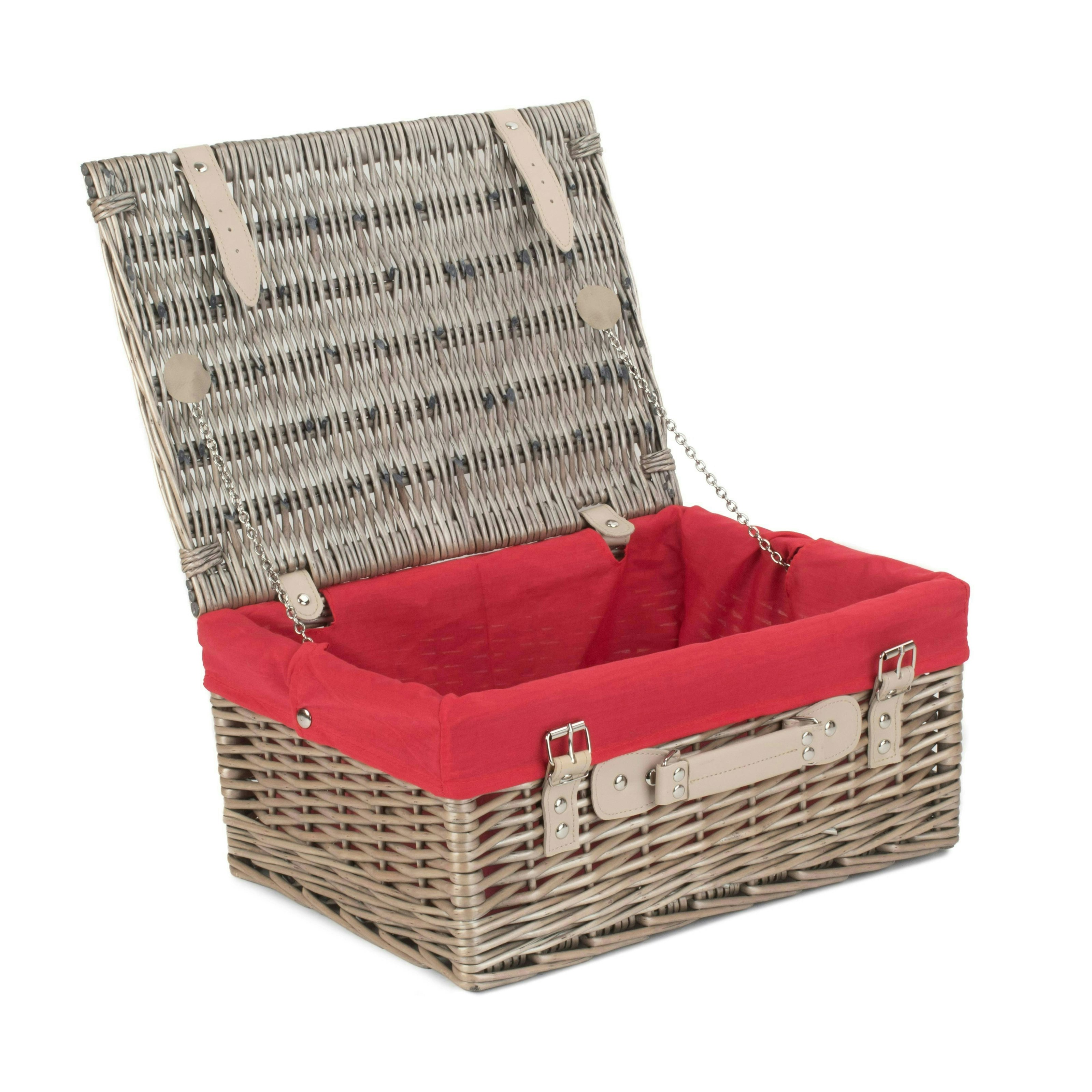 Red Hamper 41Cm Antique Wash Wicker Picnic Basket With Cotton Lining