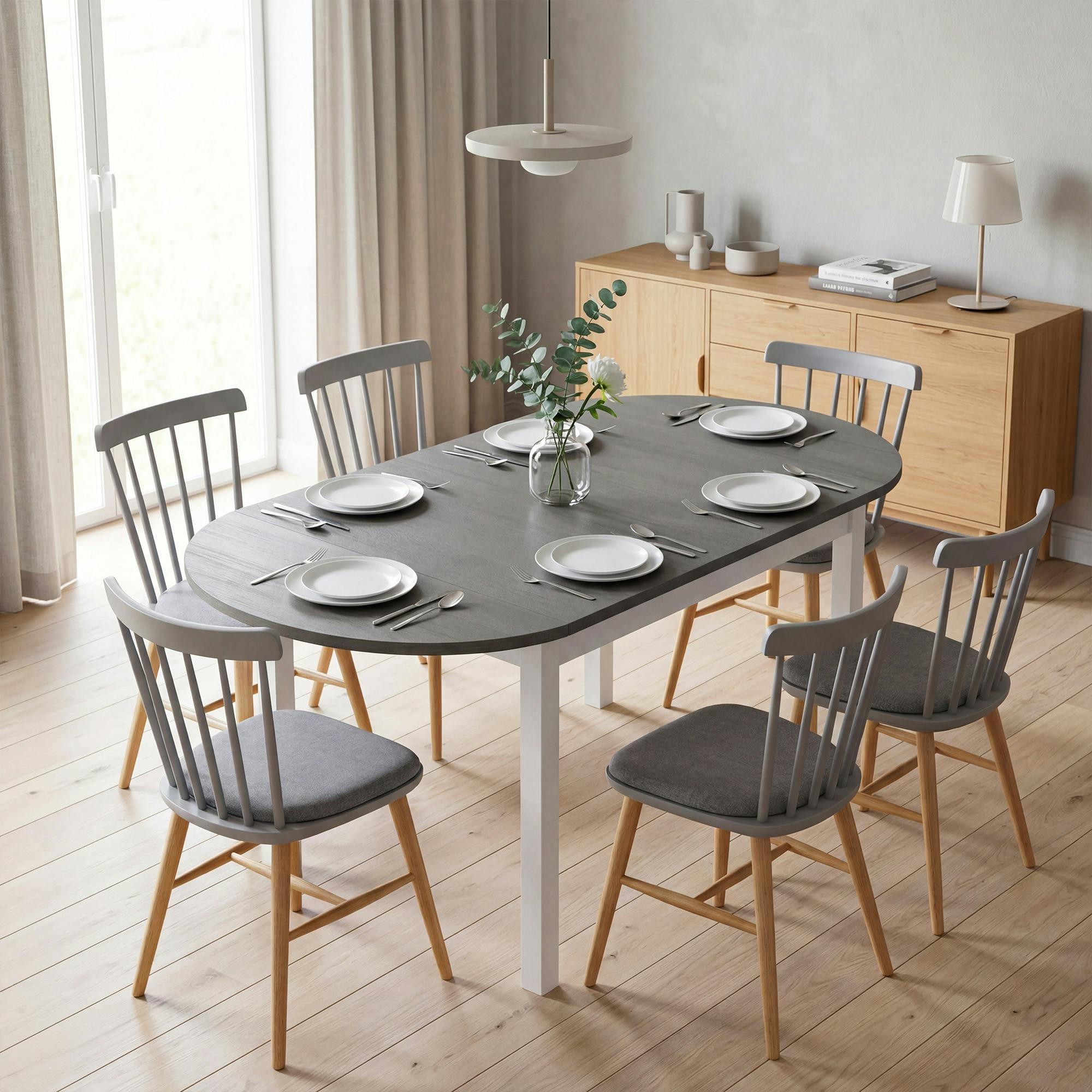 Homcom Grey Foldable Dining Table, Solid Wood Drop Leaf Table,