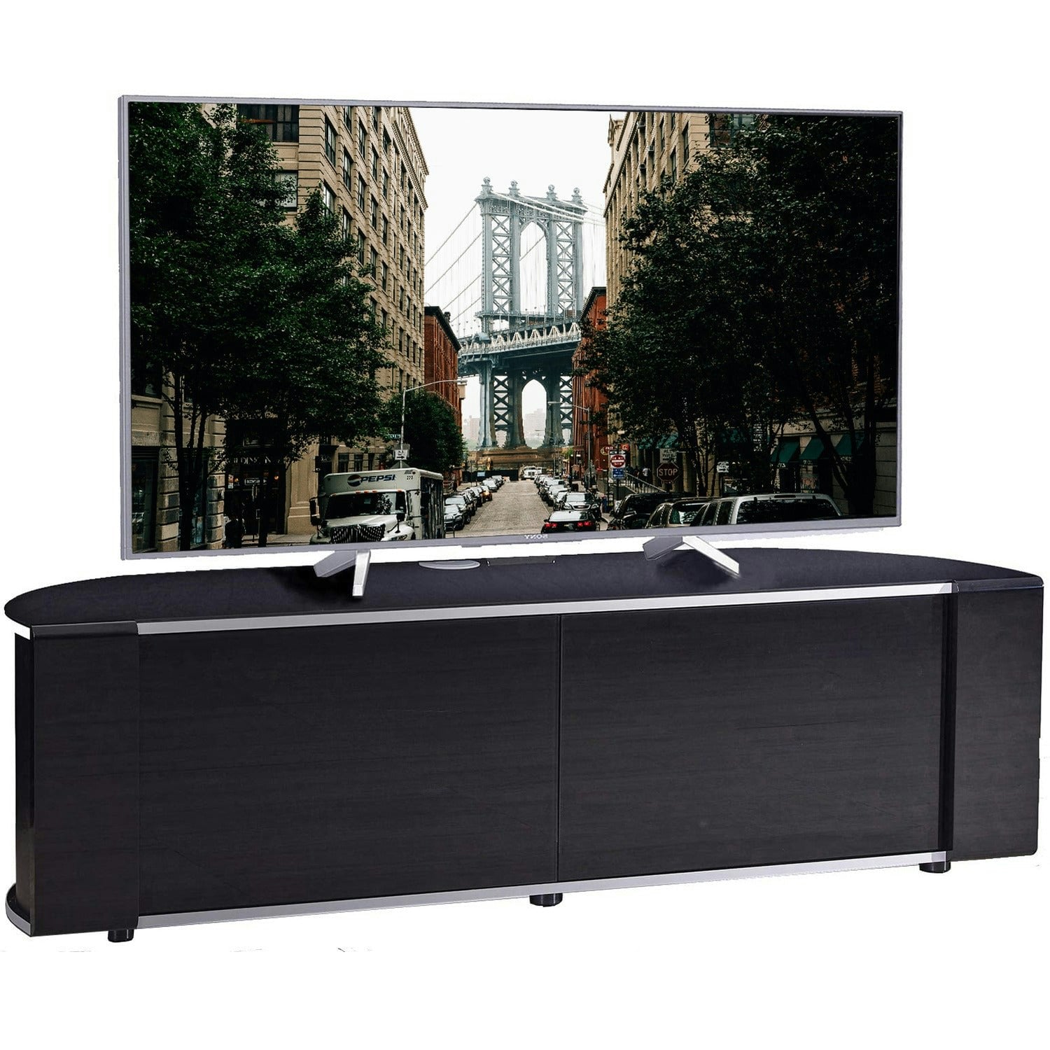 Mda Designs Black Sirius 1600 Tv Cabinet Gloss Stand With Beamthru Remote-Friendly Glass Door, Cable Management For Led, Lcd & Plasma Tvs Up To 70”