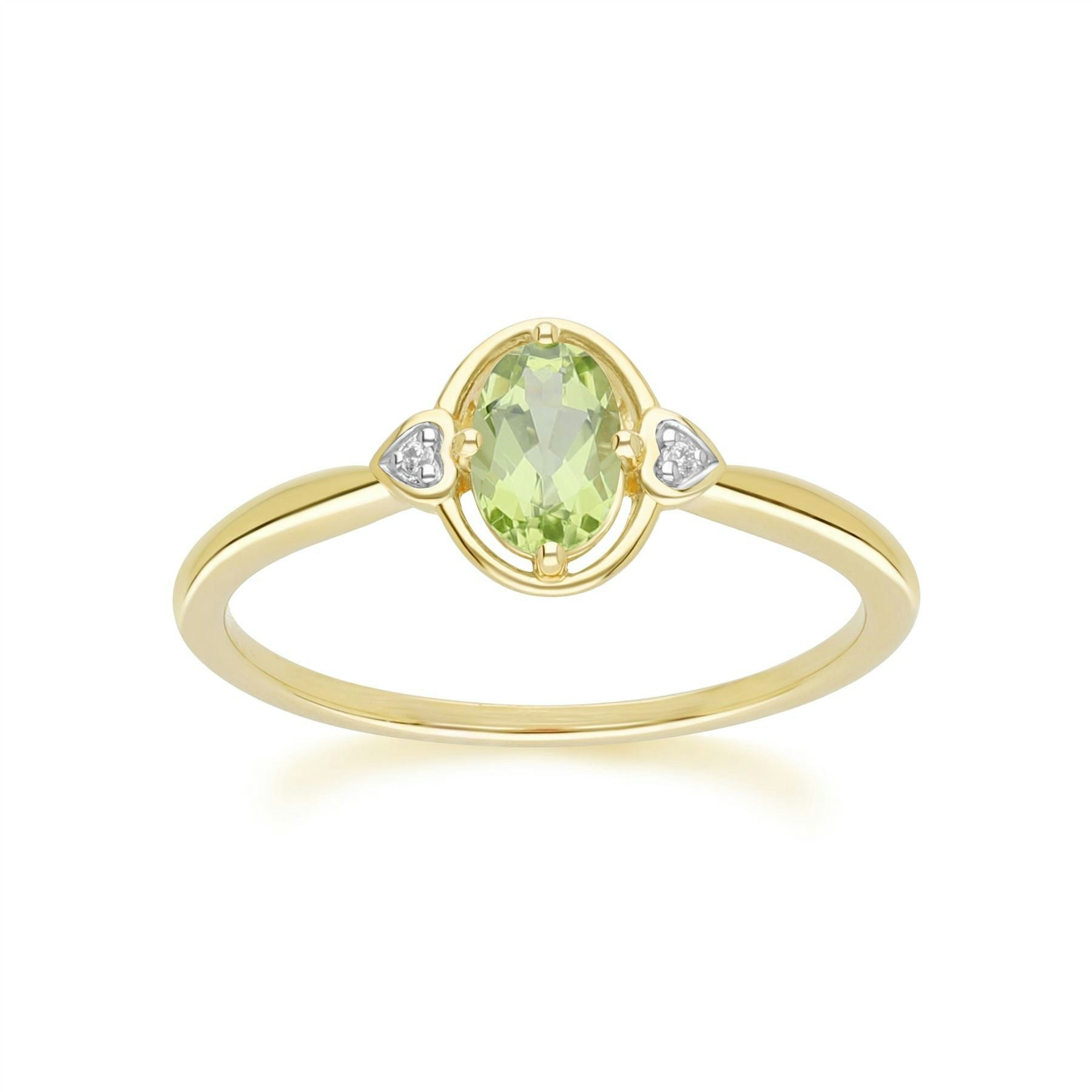 Gemondo Yellow/Gold Classic Oval Peridot & Diamond Heart Ring In 9Ct - O
