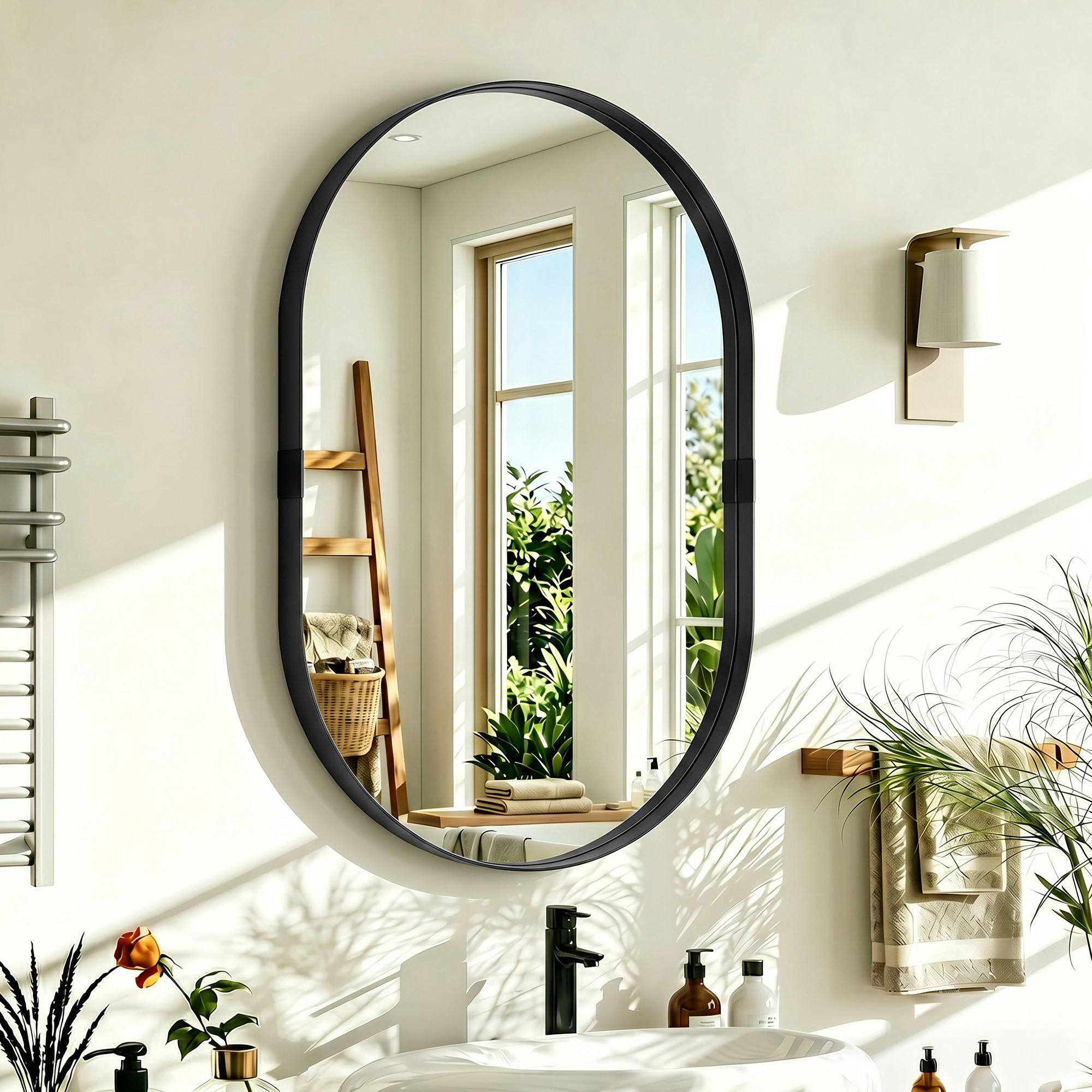 Rackhams Black Wall Mirror With Elevated Aluminium Alloy Frame, 60 X 90 Cm