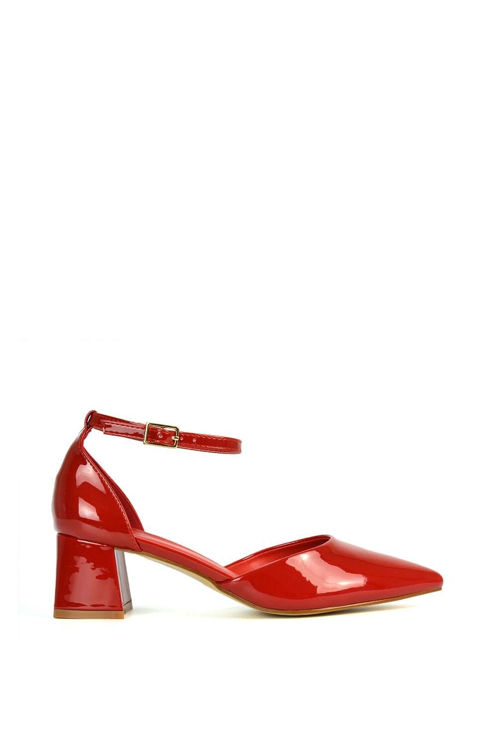 Xy London Women's Red Low Block Heel Court Shoes With Pointed Toe - 4