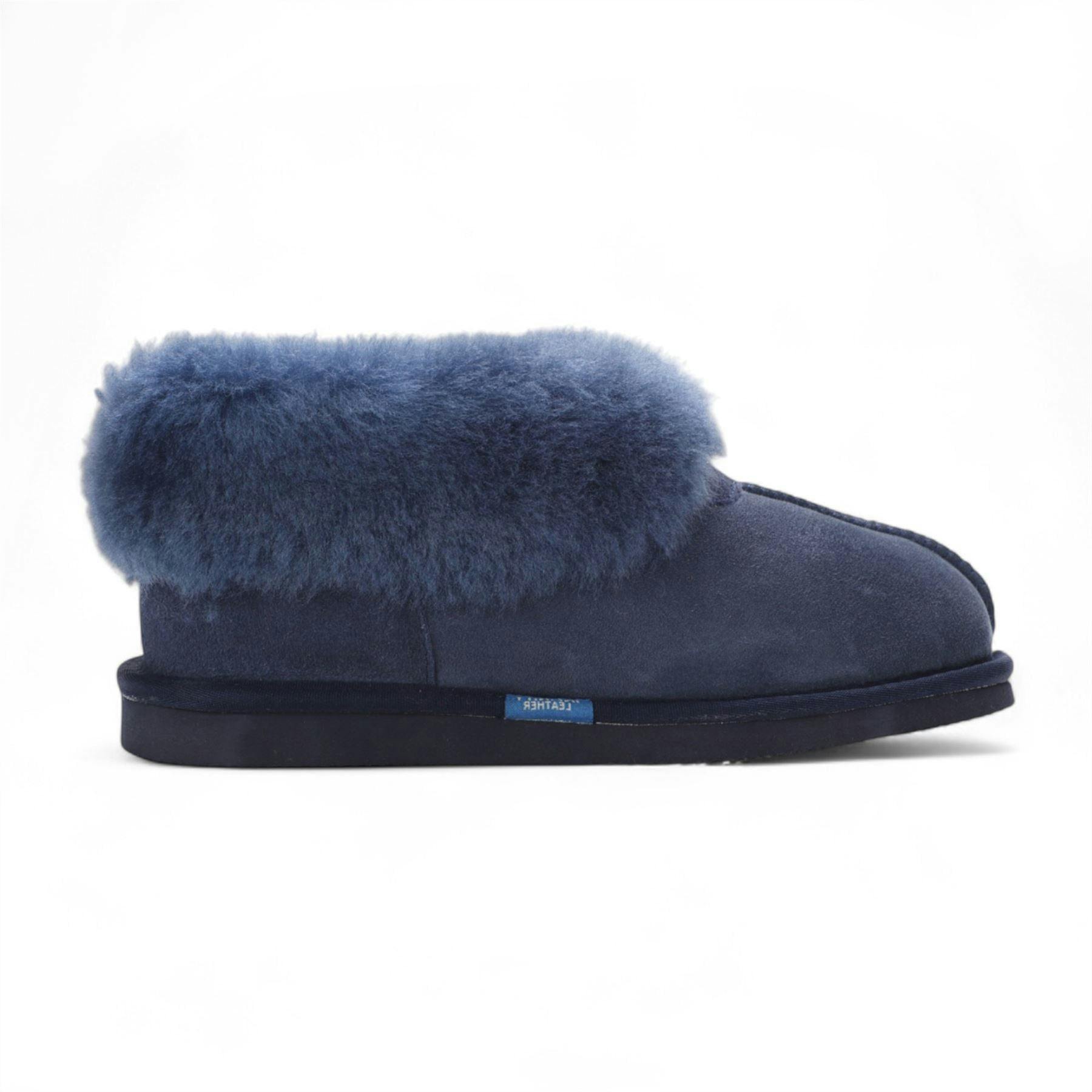 Infinity Leather Women's Sheepskin Suede Ankle Navy Slip-On Bootie Winter - Glacier - Navy - Uk 6 | Eu 39 | Us 8