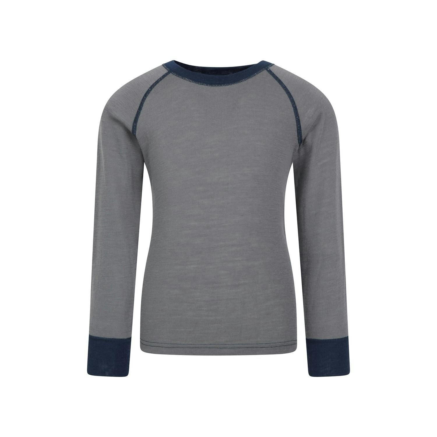 Mountain Warehouse Grey Childrens/Kids Merino Ii Round Neck Base Layer Top - 11-12 Years - 70% Polyester/30% Cotton