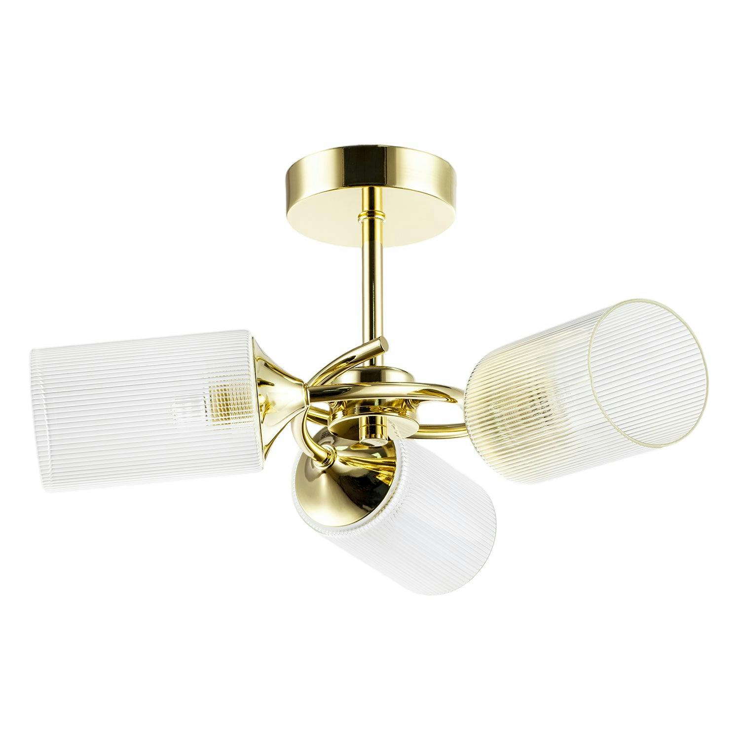 Rackhams Gold/Light Modern Ceiling With Cylindrical Lined Clear Glass Shades