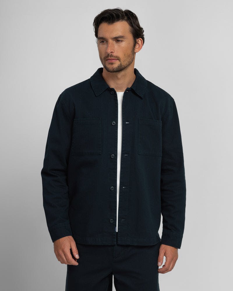 Steel & Jelly Black Farndon - Herringbone Overshirt - Navy - M