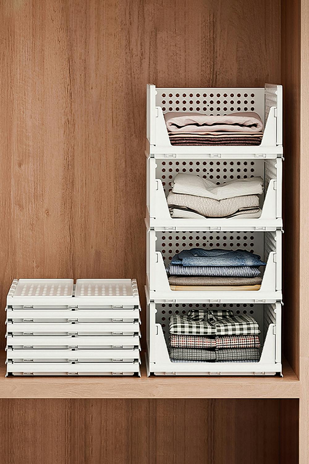 Rackhams White 4Pcs Stackable Pp Pull-Out Wardrobe Organiser Drawers