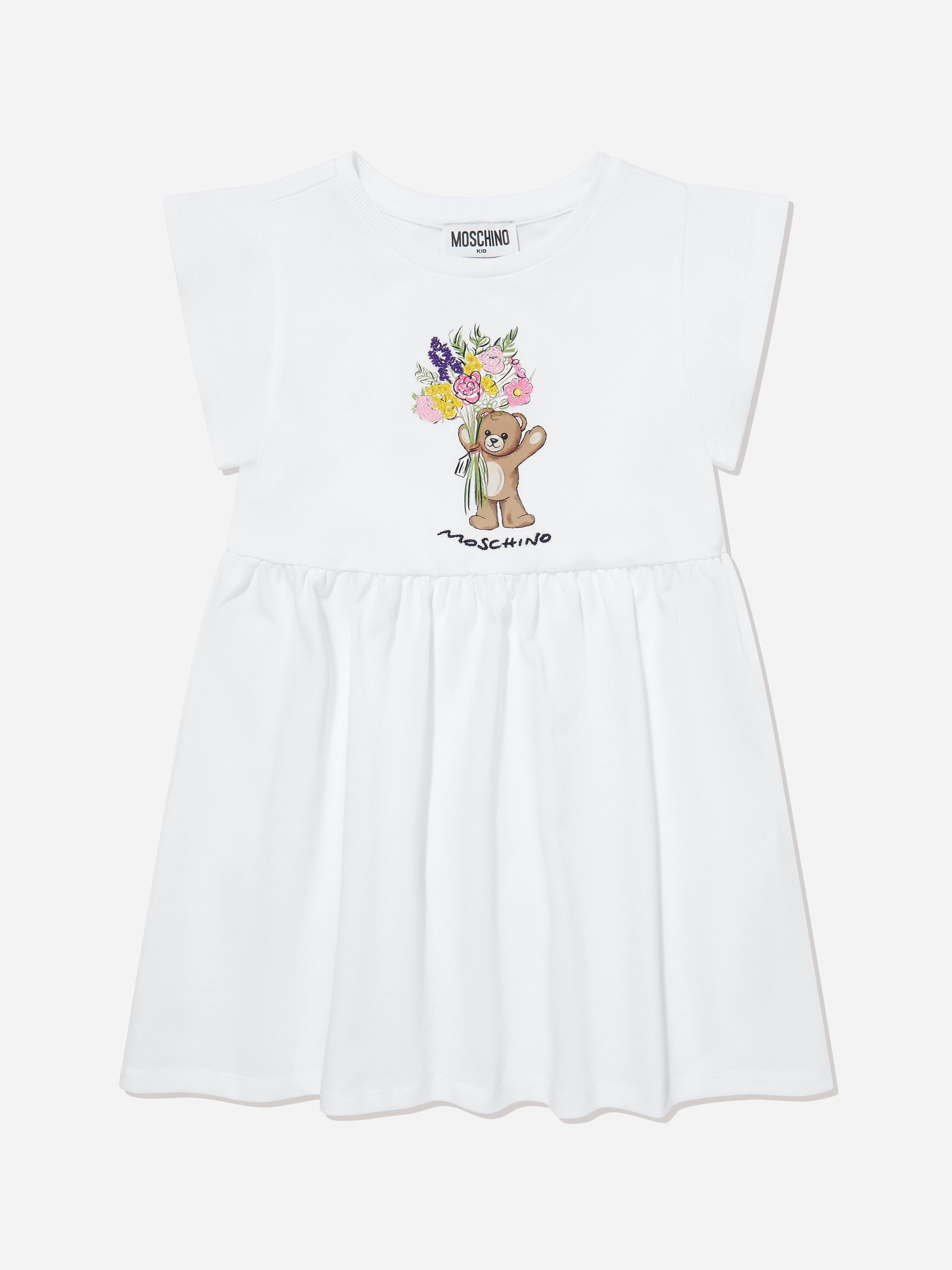 Moschino Kids Girls White Moschino Cotton Teddy Bear Dress In - 14 Yrs