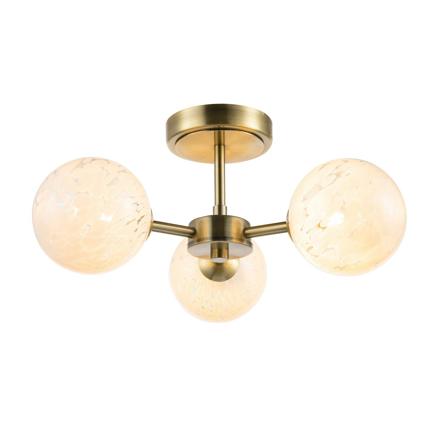 Happy Homewares Light/White Designer Antique Brass Ceiling With Confetti Snowflake Glass Shades