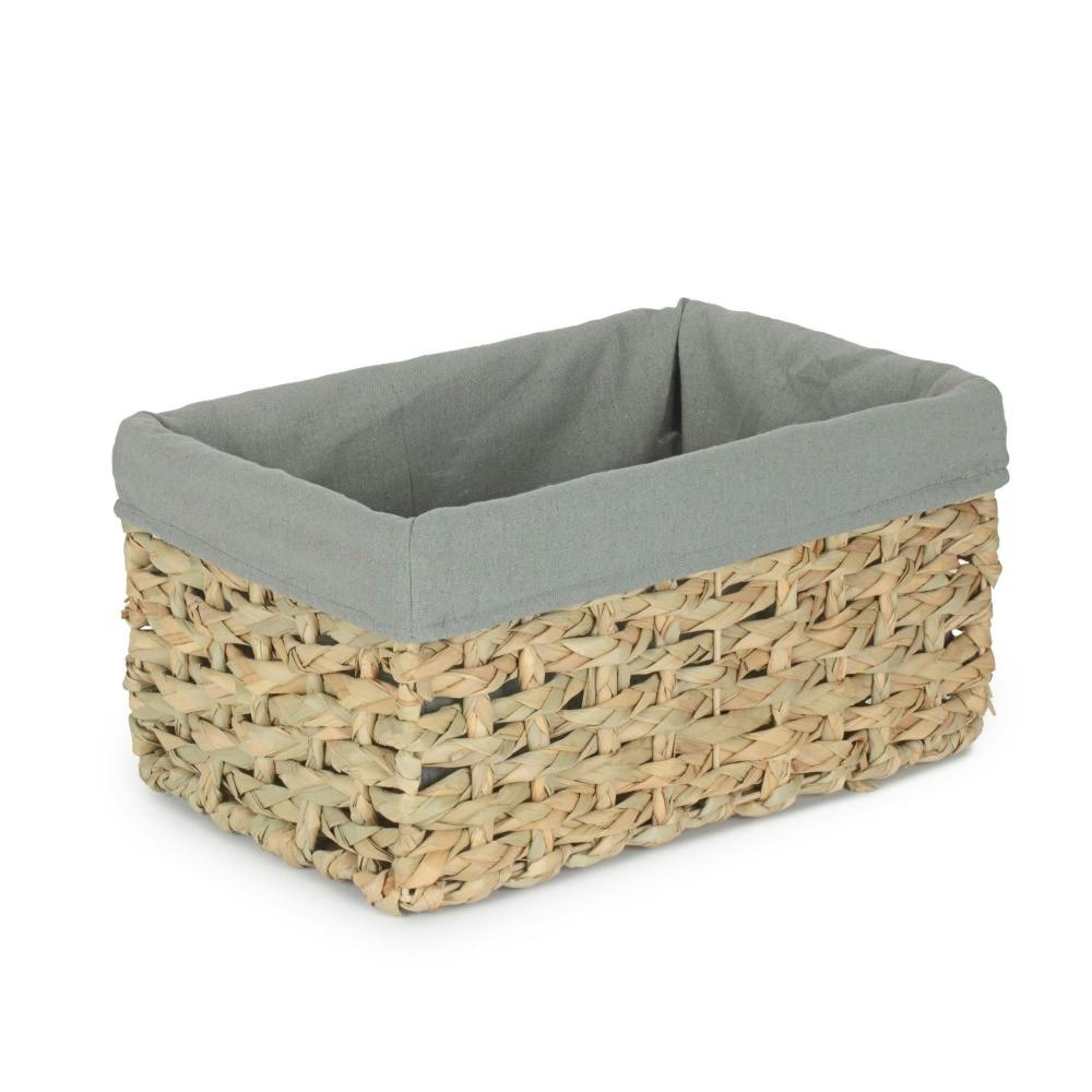 Rackhams Grey Thatch Grass Woven Storage Basket With Cotton Lining - Medium