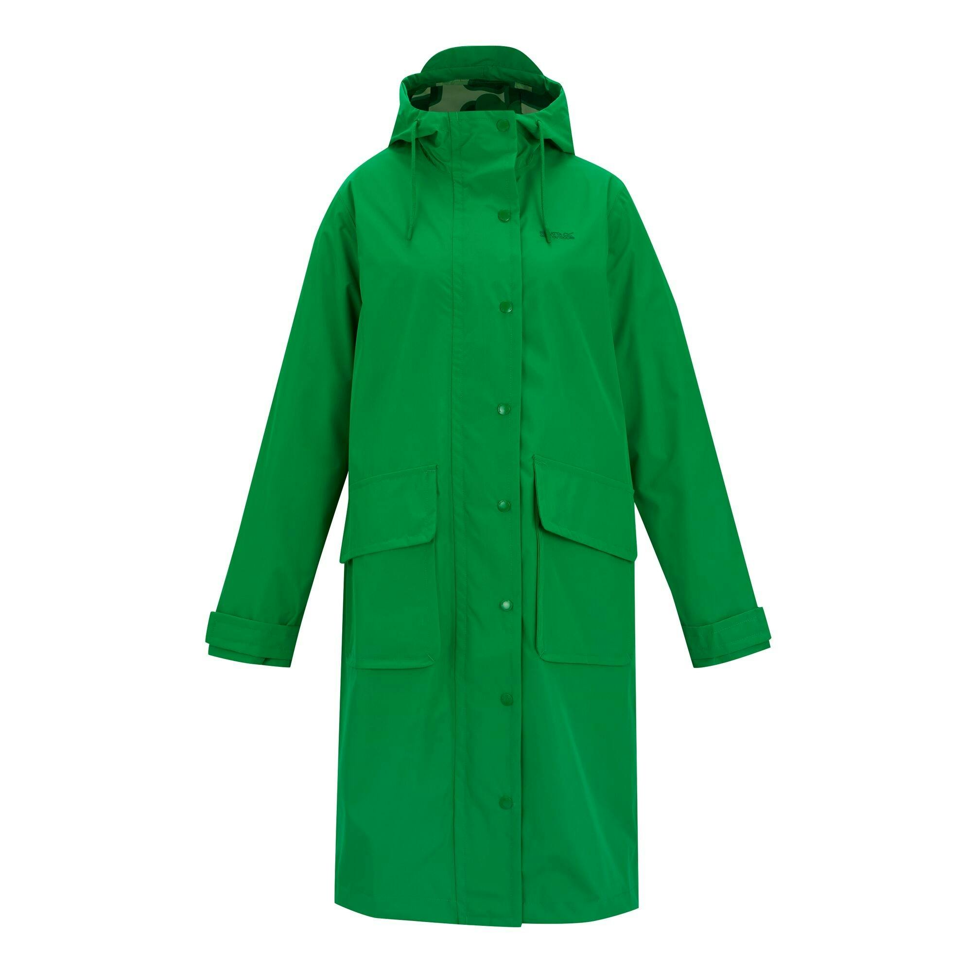 Regatta Women's Green Orla Kiely Giant Square Flower Long Length Waterproof Jacket - Highland - 10 Uk - Highland - 100% Mixed