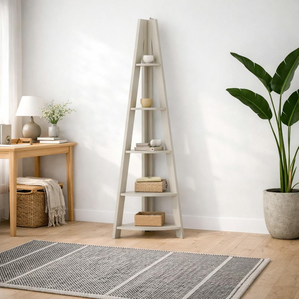 Rackhams Grey Athy Wooden Corner Ladder Shelving Unit 4 Shelves