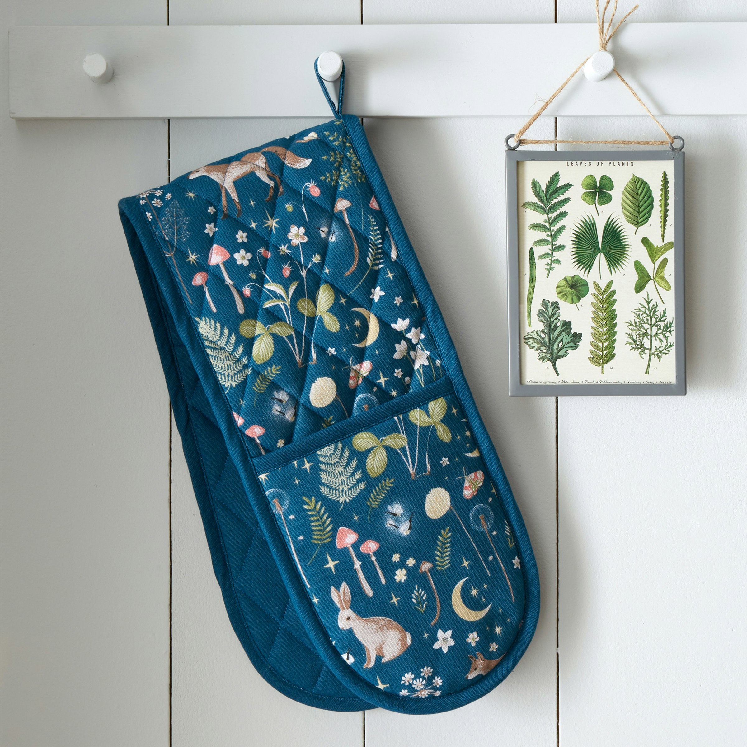 Catherine Lansfield Blue Enchanted Twilight Animals Cotton Kitchen Double Oven Glove Navy - Navy