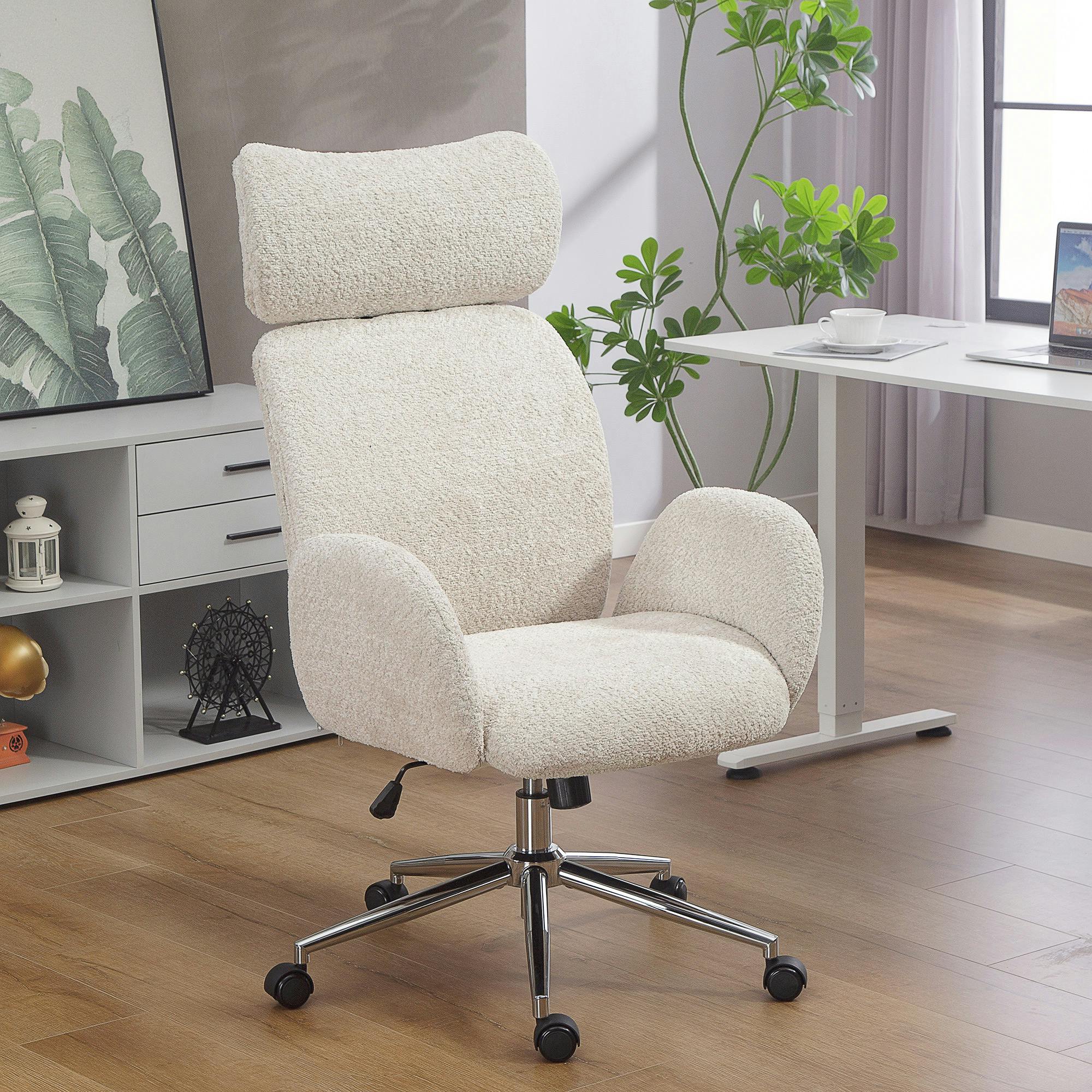 Homcom Dark/Grey Office Chair With Adjustable Headrest, Comfy Desk Chair, - Pale
